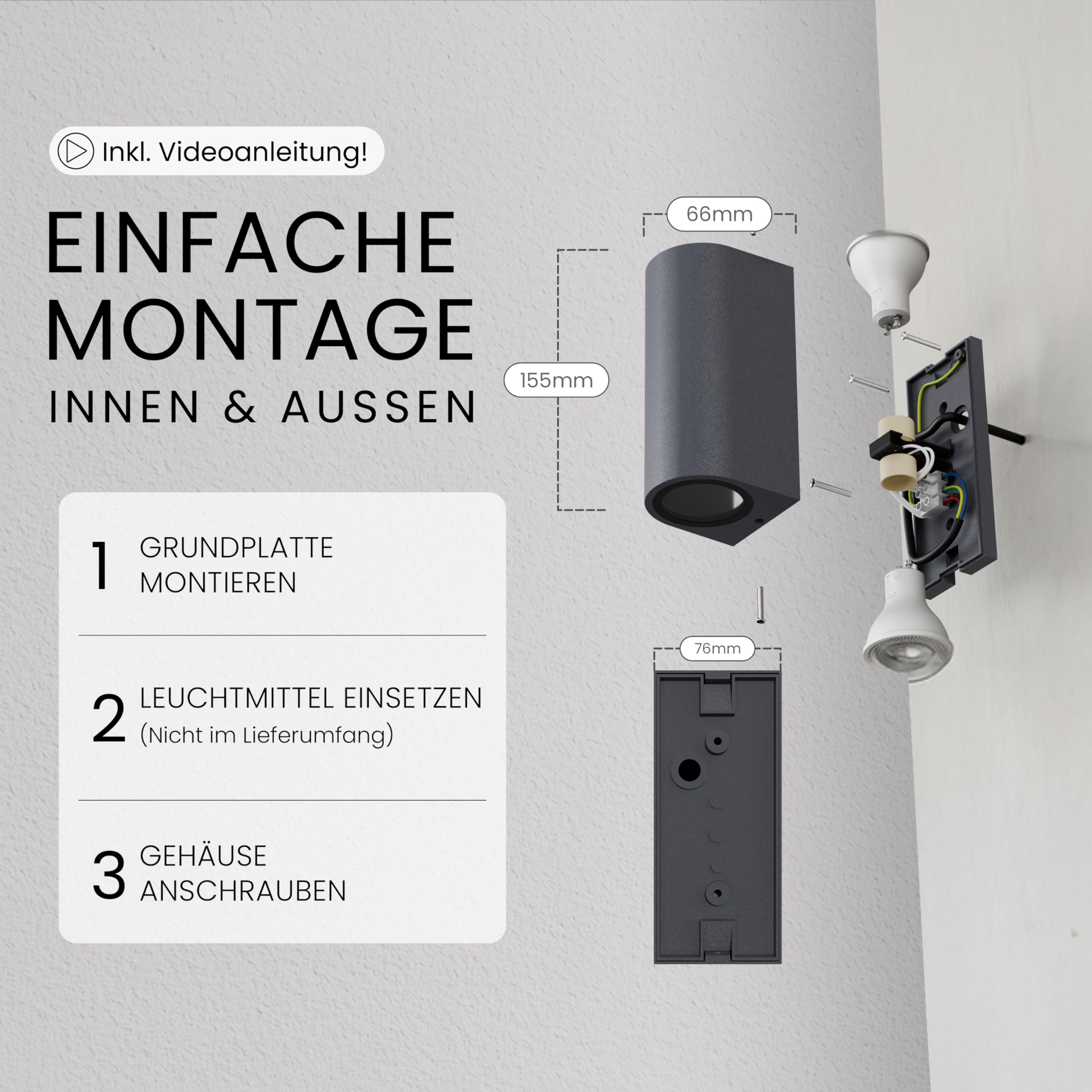 MATO 4x Aussenlampe Wand Up Down Leuchte - IP54 Wetterfest - LED Wandleuchte Aussen & Innen - GU10 Außenwandleuchten für Hauswand & Fassadenbeleuchtung, Außenlampe, Wandlampe Außen, Außenbeleuchtung