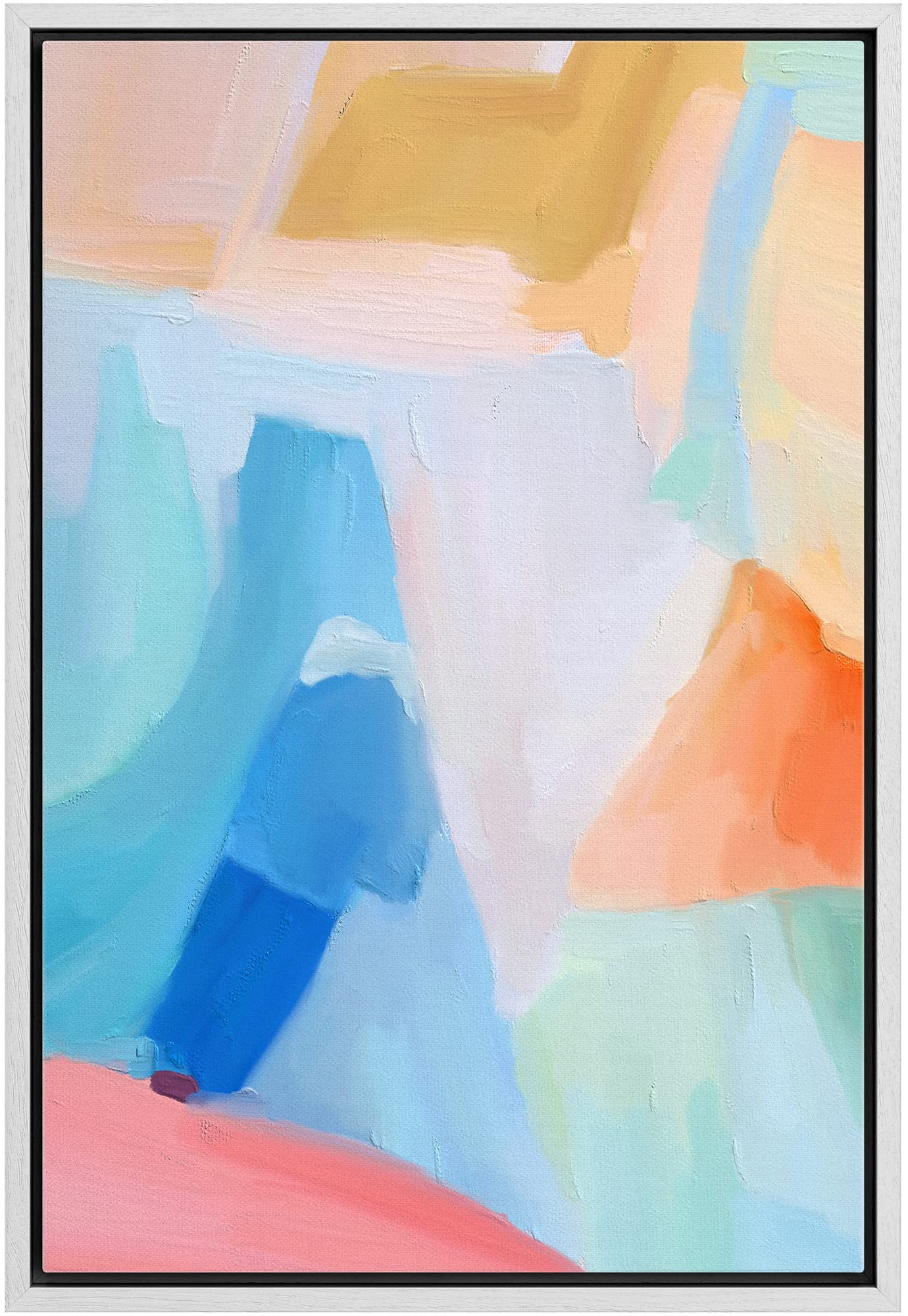 MUDECOR Framed Canvas Print Wall Art Neon Blue Orange Watercolor Collage Abstract Shape Illustrations Modern Art Decorative Bohemian Colorful Chic for