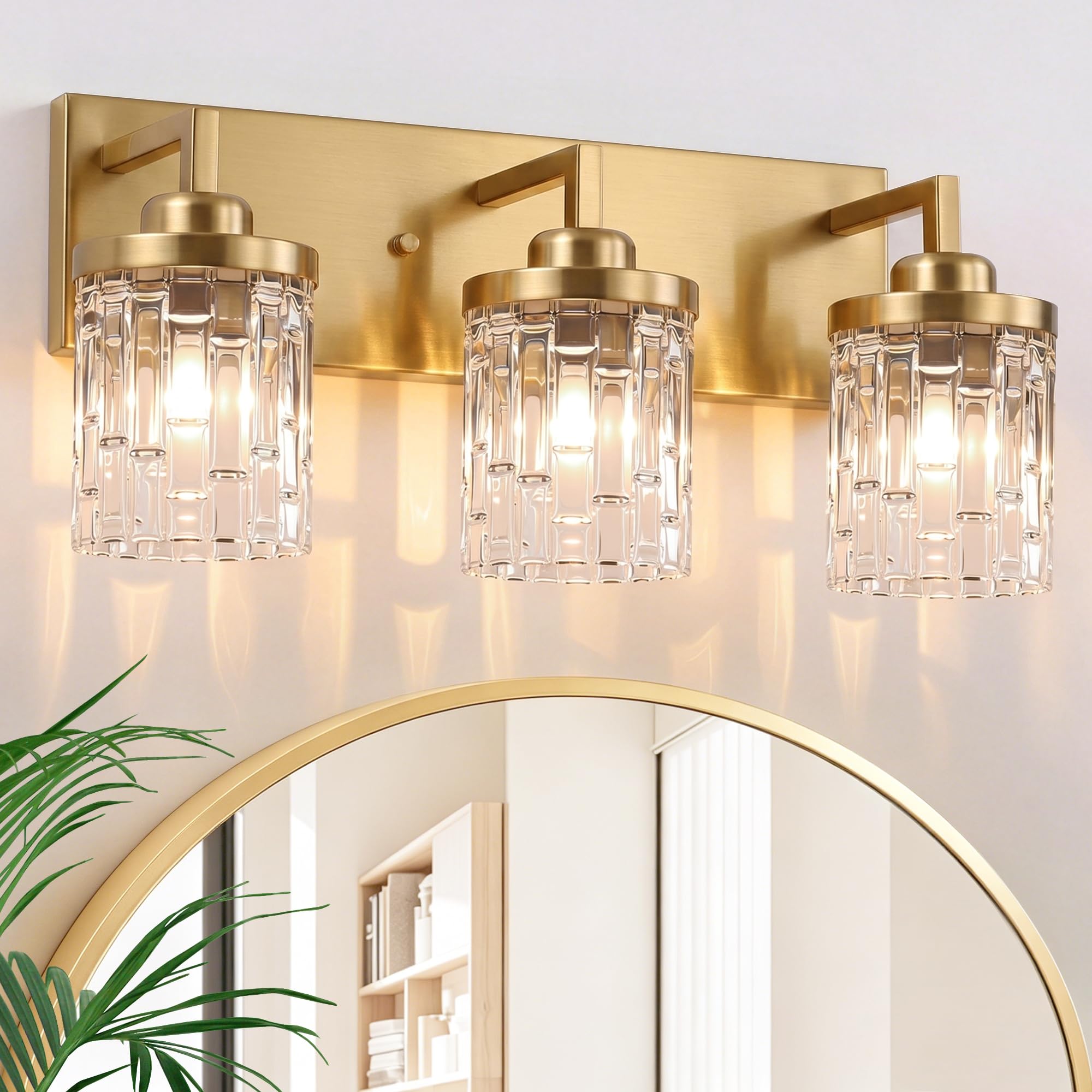 Photo 1 of maesta 3-Light Gold Crystal Glass Vanity Light