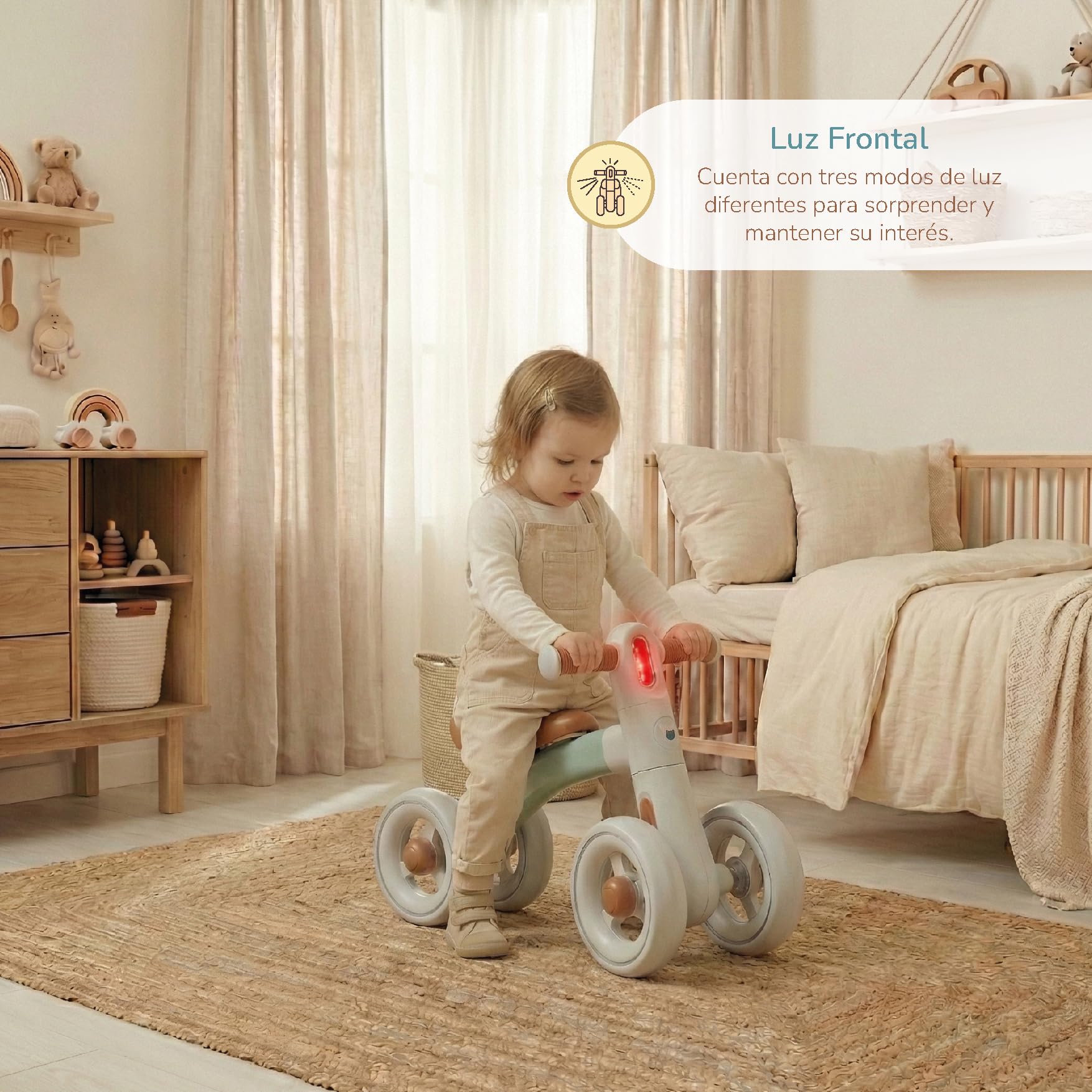 Buddy Baby - Bicicleta sin Pedales XRIDER - Desde 12 Meses - Ultraligera (Solo 1,5 kg) - Ruedas EVA silenciosas - Giro Manillar Seguro 135° - Herramientas Incluidas - Luz integrada con 3 Modos