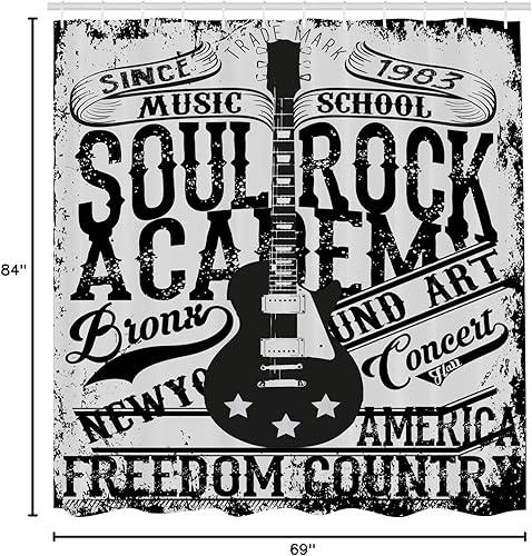 Miniatura 5 de Ambesonne Cortina de ducha retro, temática de Soul Rock Academy Music Electric Guitar Freedom Poster como imagen, juego de decoración de baño de