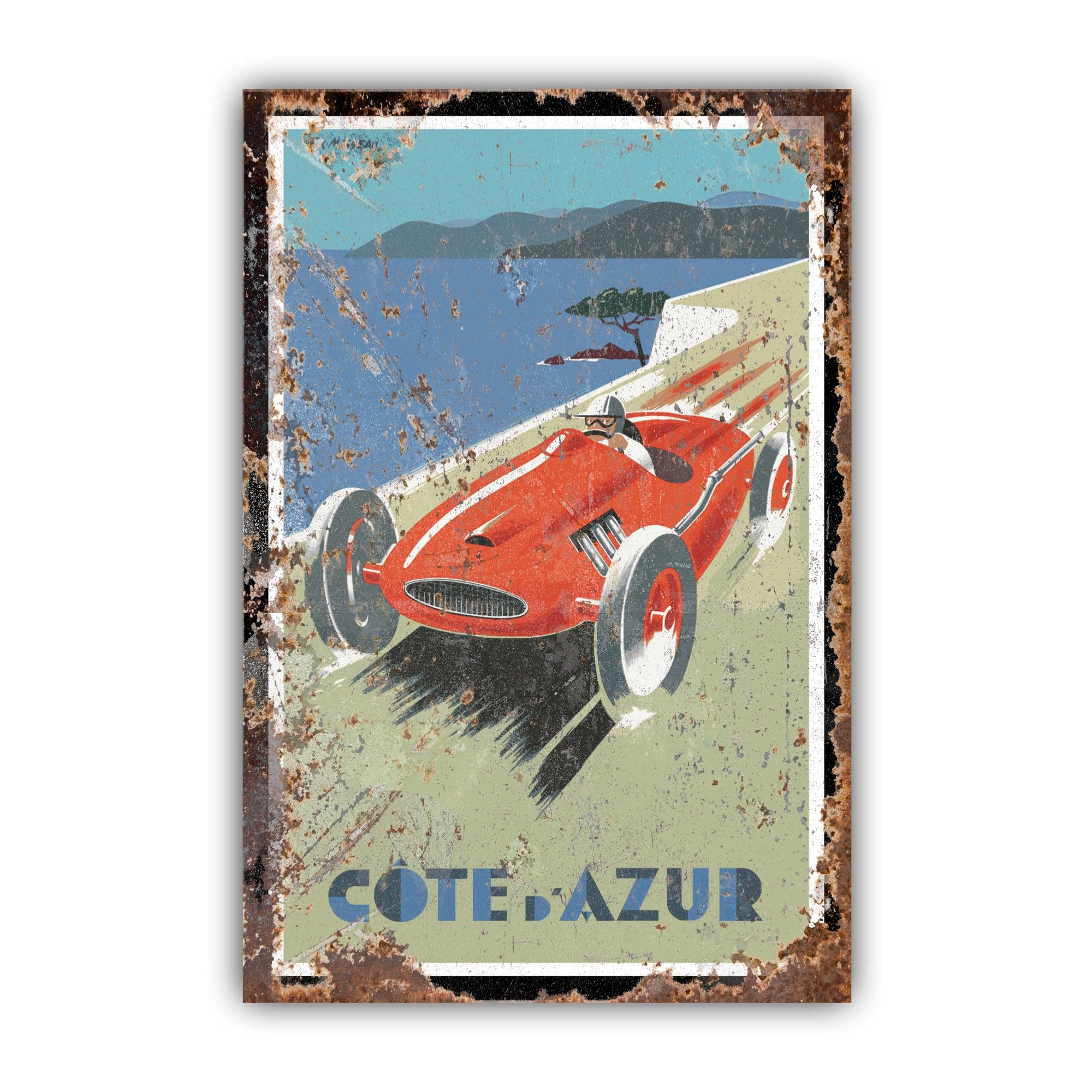 Targa metallica Cote d Azur (effetto invecchiato, 60 x 42 cm)