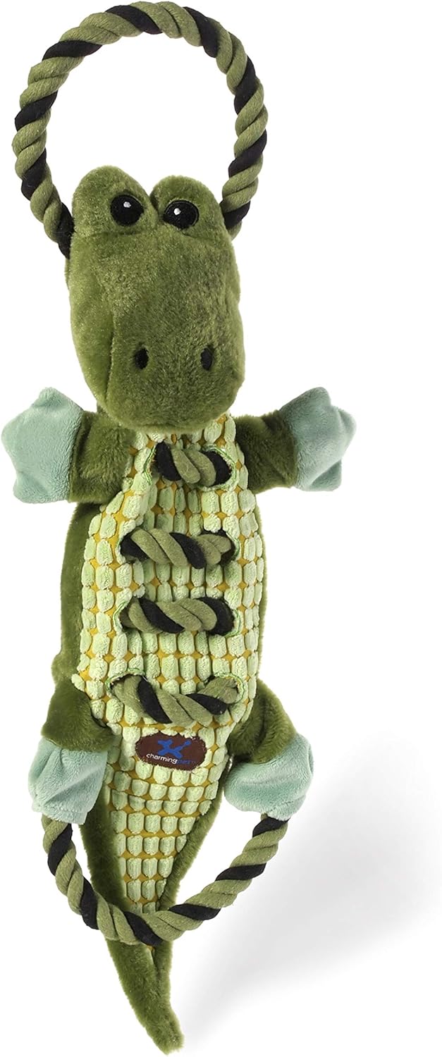 Petstages RopesAGoGo Gator Interactive Plush Squeaky Dog Tug Toy BigaMart