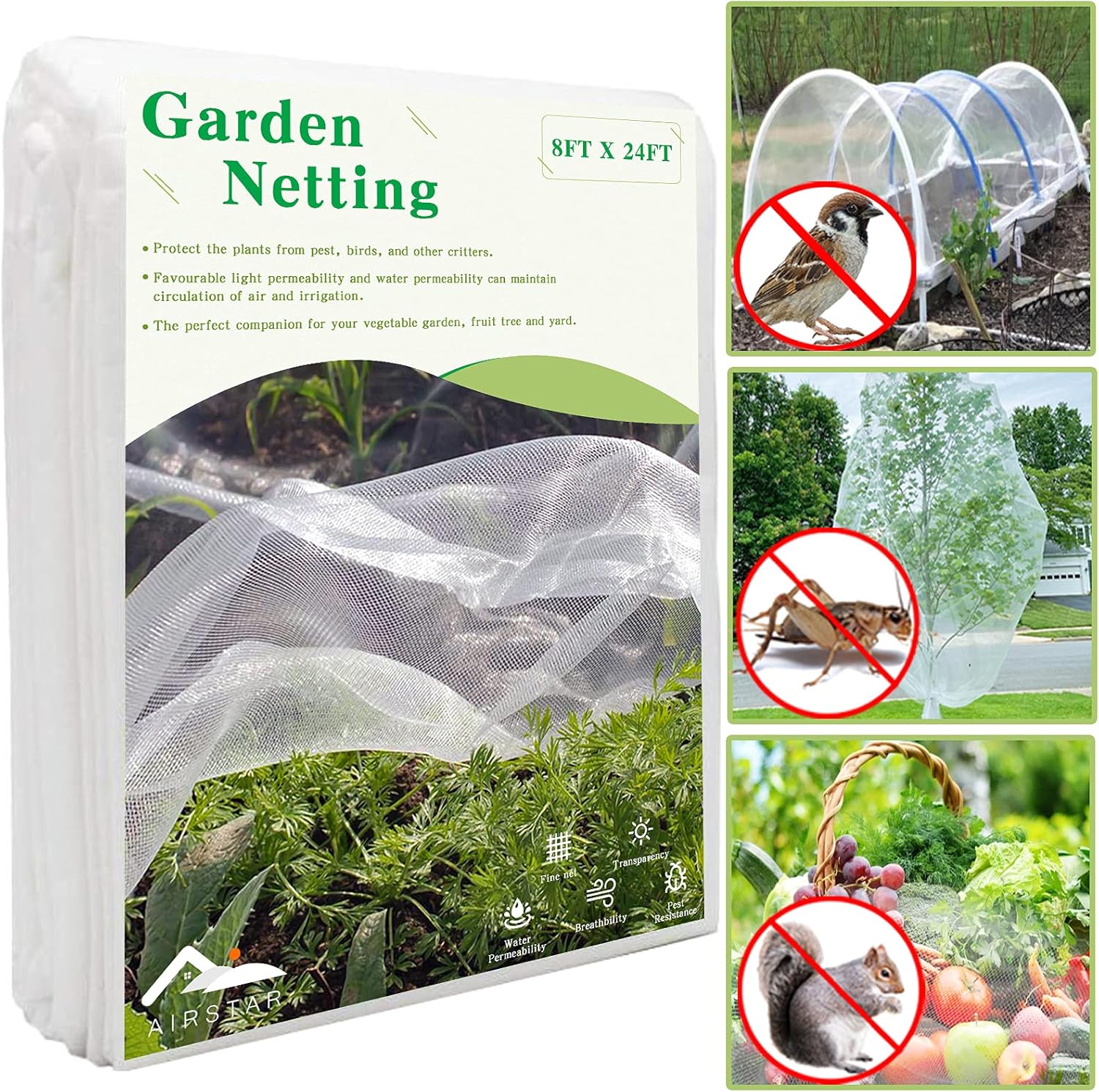 Garden Netting, Airstar Plant Mesh Netting Cicada Netting for Trees 8ftx24ft Bird Netting for Garden Mosquito Net Pest Barrier Garden Mesh Plant Net Protect Fruit Trees Vegetables Blueberry : Patio, Lawn & Garden