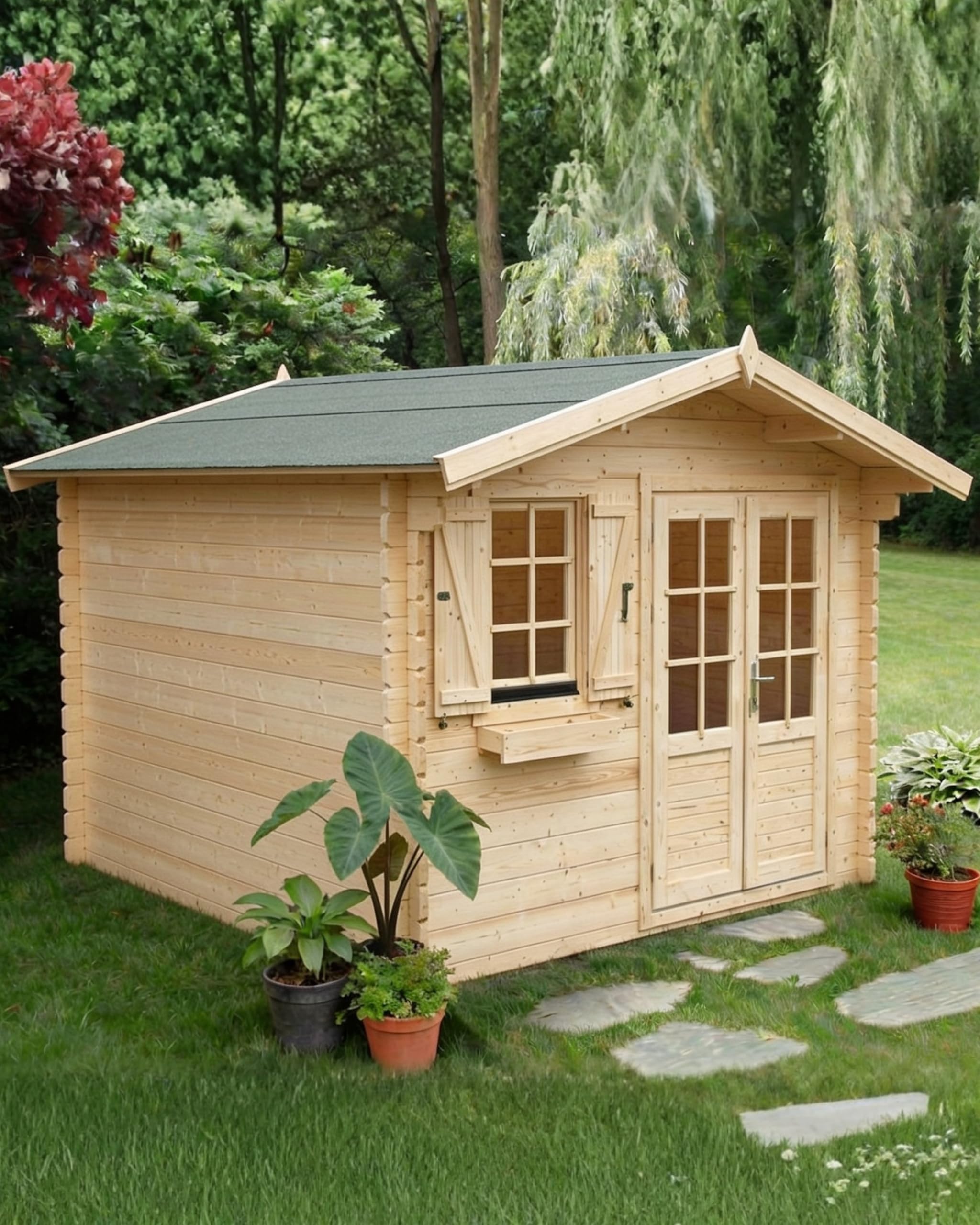 Steiner Shopping Gartenhaus PR7-34 mm Blockbohlenhaus, Grundfläche: 8,63 m², Satteldach