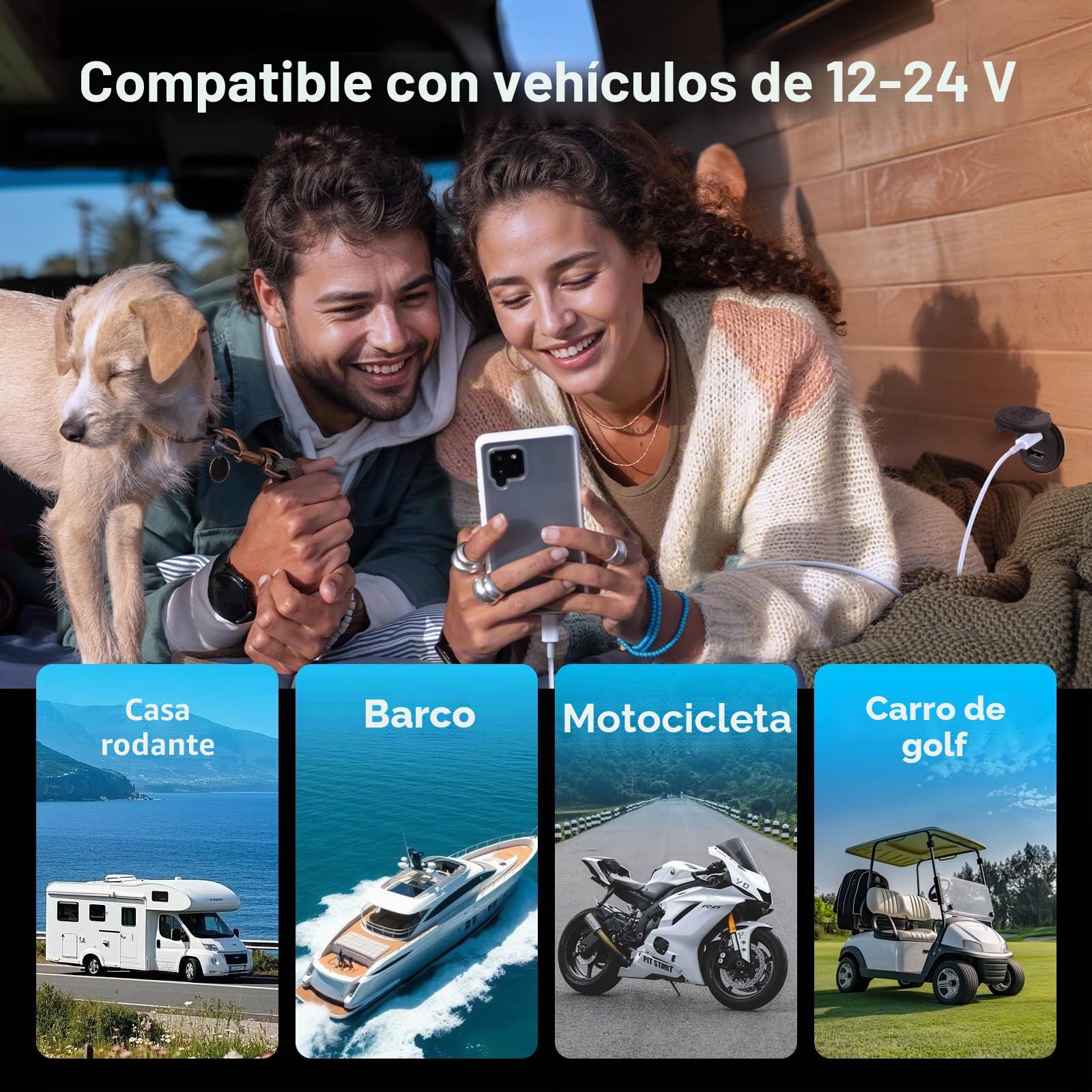 acegoo Toma USB 12V Cargador Multi Puerto Aluminio, PD3.0 USB-C y Quick Charge 3.0 para Coche Camper Enchufe de 12 Voltios Impermeable para Autocaravana Barco Motocicleta (2PCS)