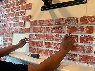 Faux Brick Red Siding Panels, 3D Wall Panel Stonewall, Thin Brick Veneers for Indoor Outdoor Wall Decoration 36 sq.ft/Box (Red NL, Wash White) - Buy now