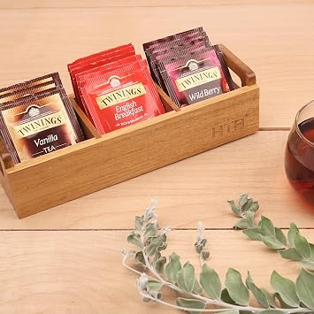 HTB Acacia Wood Small 3 Compartments & 6 Compartments Tea Bag Organizer