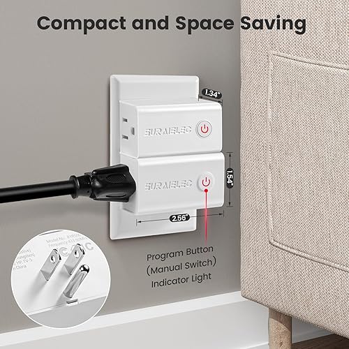 Miniatura 3 de SURAIELEC Toma de control remoto, interruptor de luz remoto inalámbrico, 100 pies, 15 A1875 W, enchufe lateral compacto expandible para interiores,