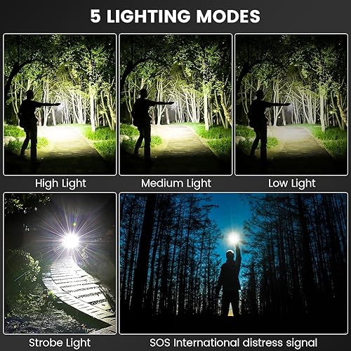 Miniatura 2 de Linternas recargables de alto lúmenes, 99000 lúmenes, linterna súper brillante con 5 modos, resistente al agua, potente luz LED para el hogar,