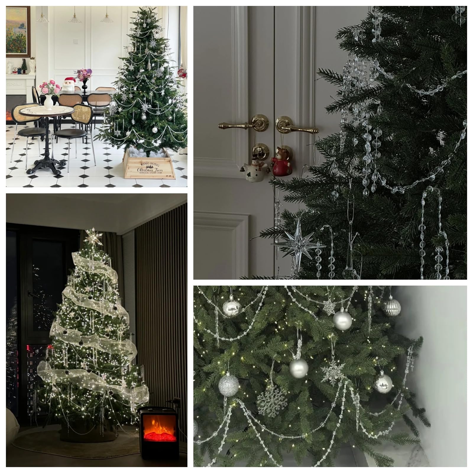 1 juego de copos de nieve transparentes con cordón de perlas transparentes, decoraciones navideñas, adornos para árbol de Navidad, decoración de fiestas de invierno, adorno (H#)