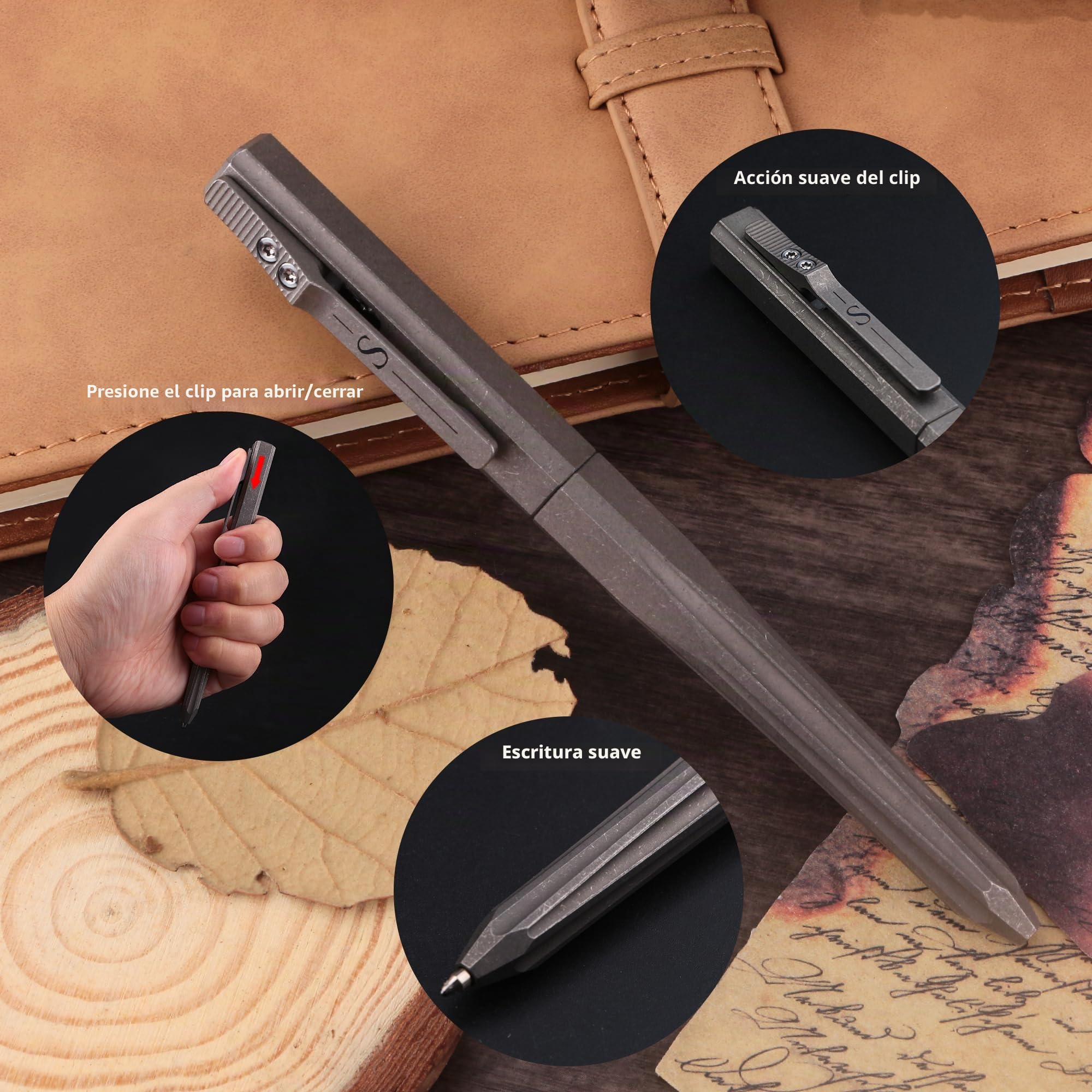 SMOOTHERPRO Bolígrafo de Titanio Retráctil Duradero Color Gris | Compatible con Recargas Parker, Escritura Suave y Precisa, para Oficina, Escuela, Empresa, Firmas, Presente Ideal