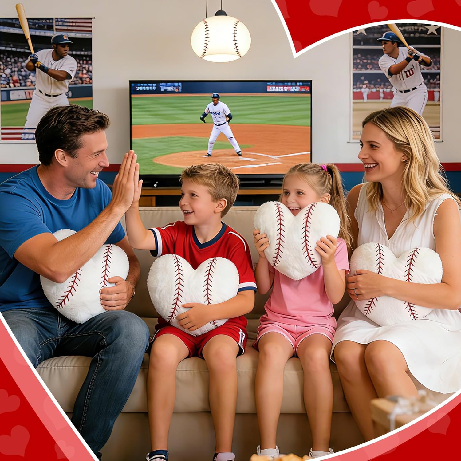 2Pcs Baseball Throw Pillow, 11 in Soft Embroidered Fluffy Baseball Pillow, Stuffed Plush Heart Shape Baseball Pillow for Bedrooom Couch Bed Decoration, Gift for Baseball Lover Player Team