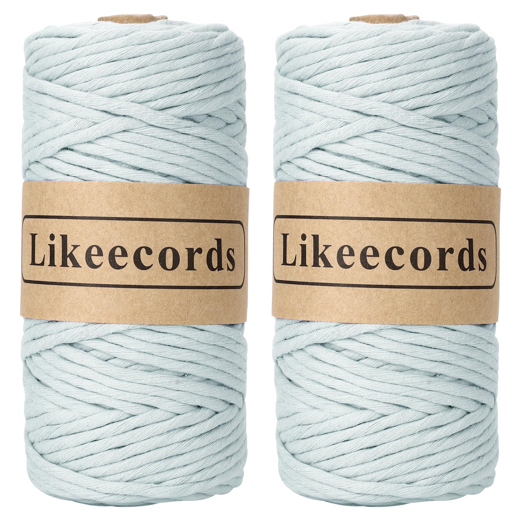 Fil coton naturel doux 4mm Likeecords bleu ciel pour tissage bohème