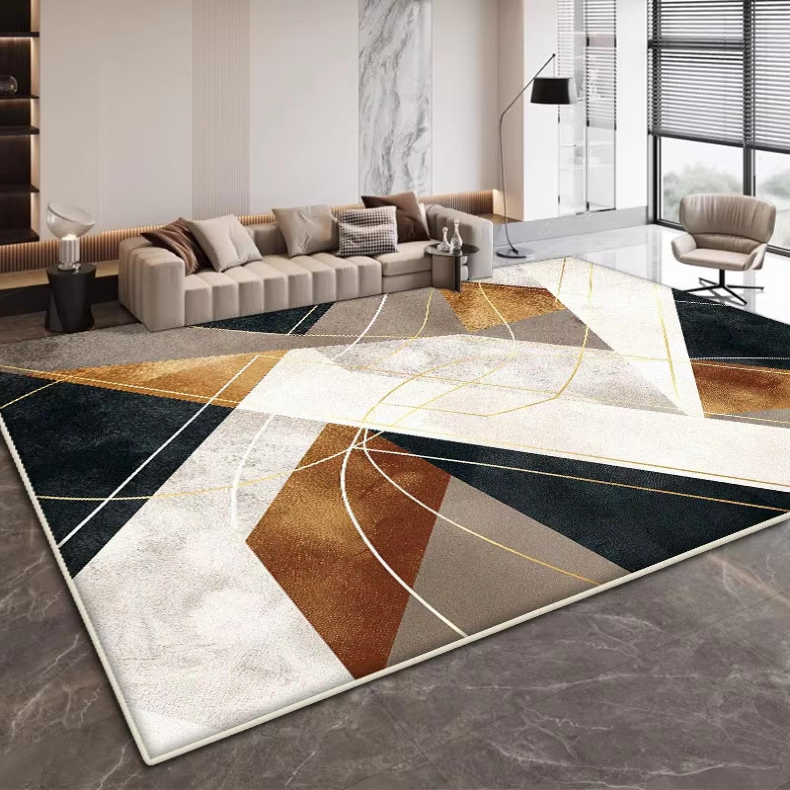 Tapis géométrique lavable 140x200cm avec dossier antidérapant intégré