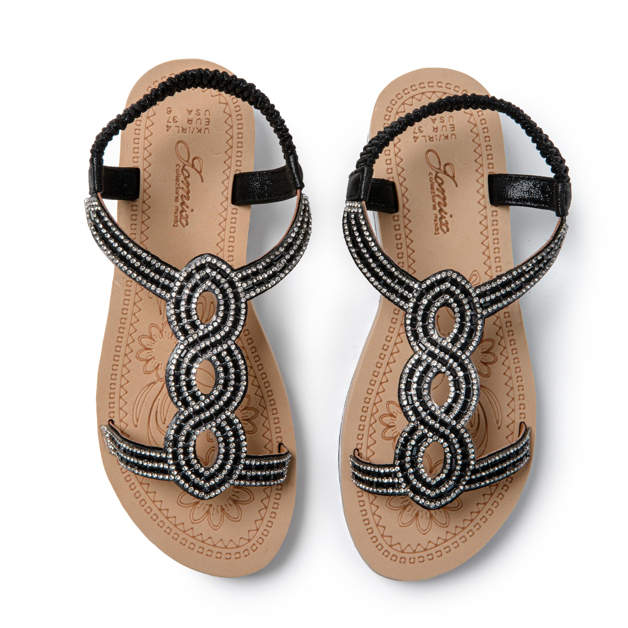 JOMIX Sandali Donna Estivi Zeppa con Strass e Chiusura Elastica Regolabile