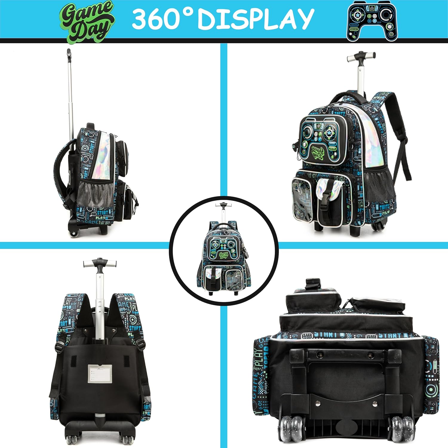 Kids Rolling Backpack for Boys School Rolling Backpacks for Boys 8-12 with Lunch Box Kids Backpacks with Wheels Travel Luggage for Elementary Student