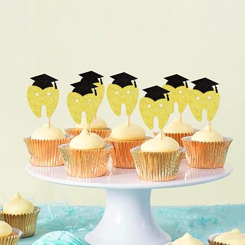 Miniatura 4 de Ercadio Paquete de 24 adornos para magdalenas con purpurina dorada, para dentistas y magdalenas, felicitaciones, dentistas, cupcakes, 2023, para