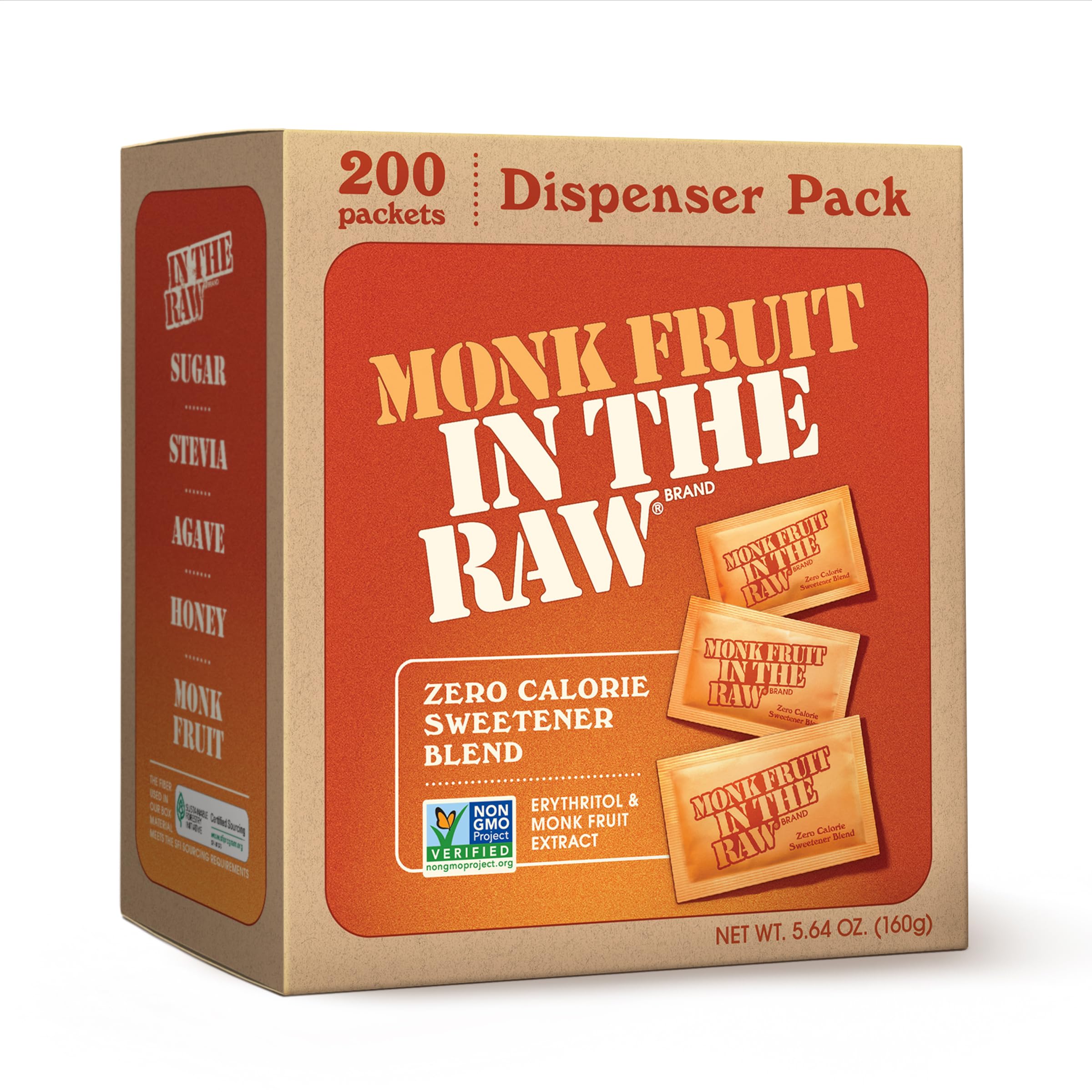 MONK FRUIT IN THE RAW, 200 count Packets, Pack of 1, Natural Monk Fruit Sweetener w/Erythritol, Sugar-Free