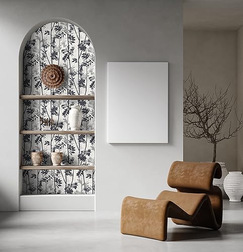 Miniatura 4 de CONCORD WALLCOVERINGS  Papel tapiz 3D de plantas en blanco y negro para despegar y pegar, estilo tinta, cinta autoadhesiva extraíble P&S - paredes,