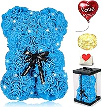 Rose Bear Mother's Day Flower Gifts for Women, Rose Teddy Bear with Lights, Cute Teddy Flower Bear, Birthday Gifts for Girl, Romantic Gifts for Wife Girlfriend With Transparent Gift Box and Love Card