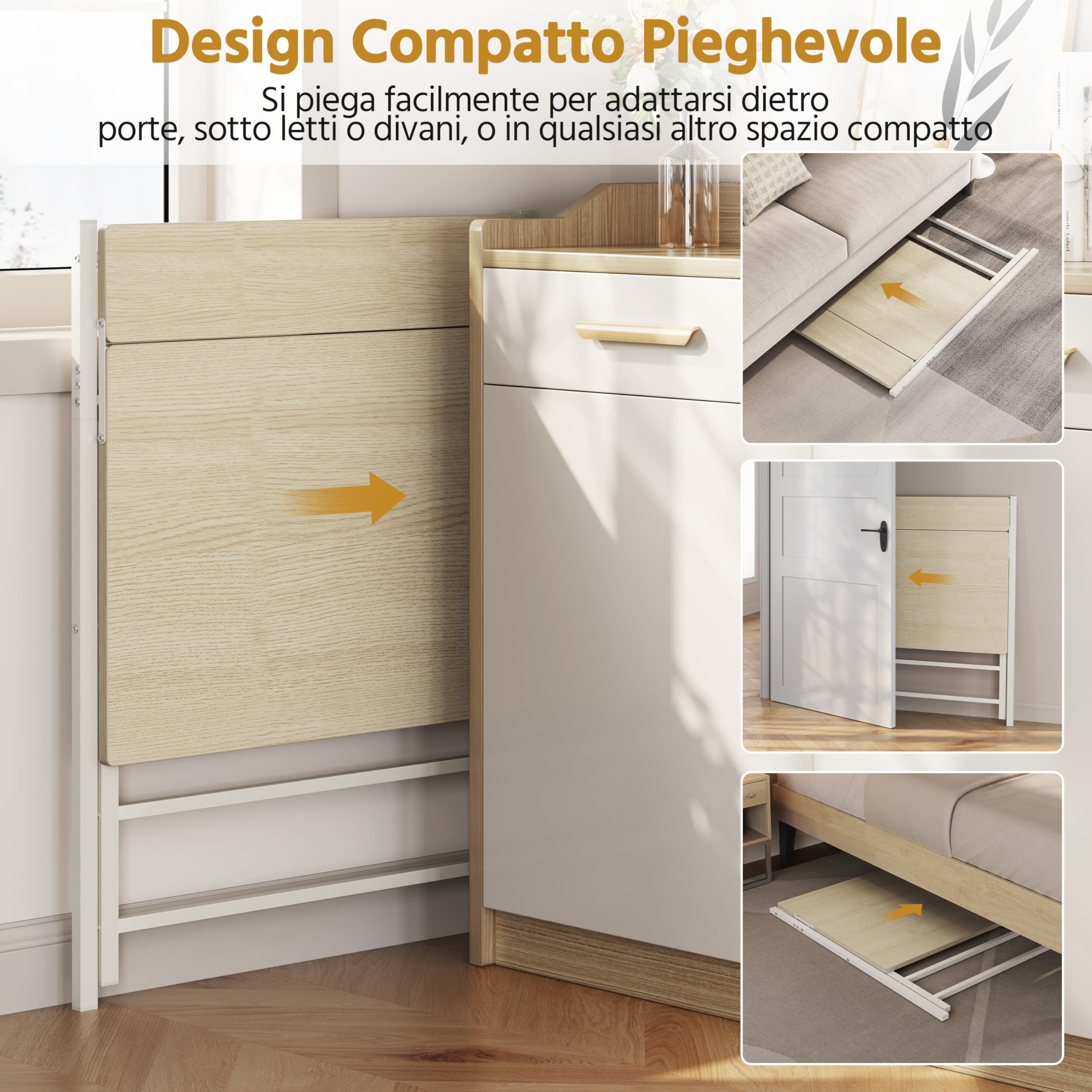 Yaheetech Scrivania Pieghevole per Computer a 2 Livelli 80 cm Tavolo Pieghevole in Legno Moderno Design Scrivania Salvaspazio Compatto Tavolino con Ripiano per Monitor Legno Chiaro