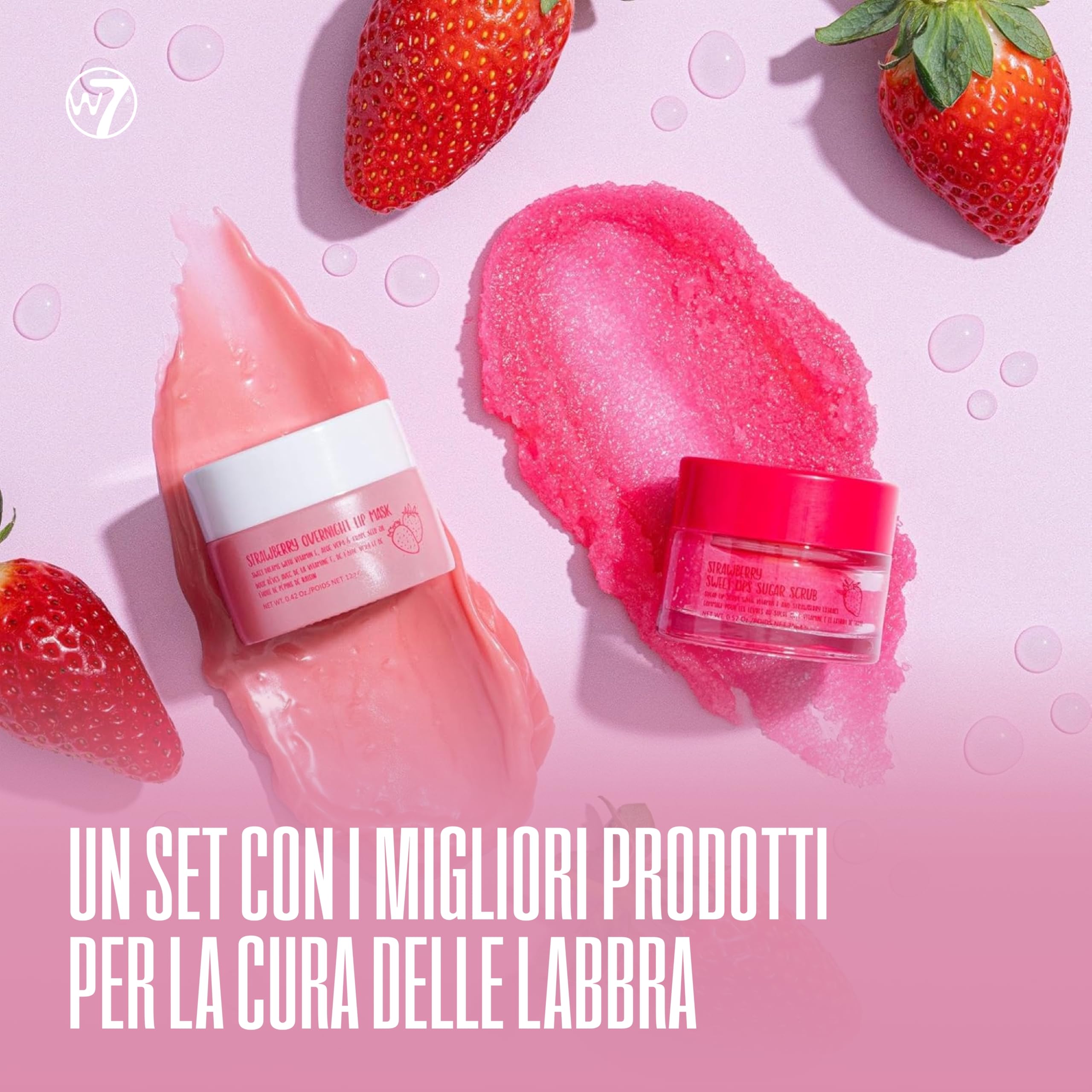 W7 Scrub labbra + maschera notte Sweet Dreams - Set da 2 pezzi - Aroma fragola - Esfolia, ristora, lenisce e idrata