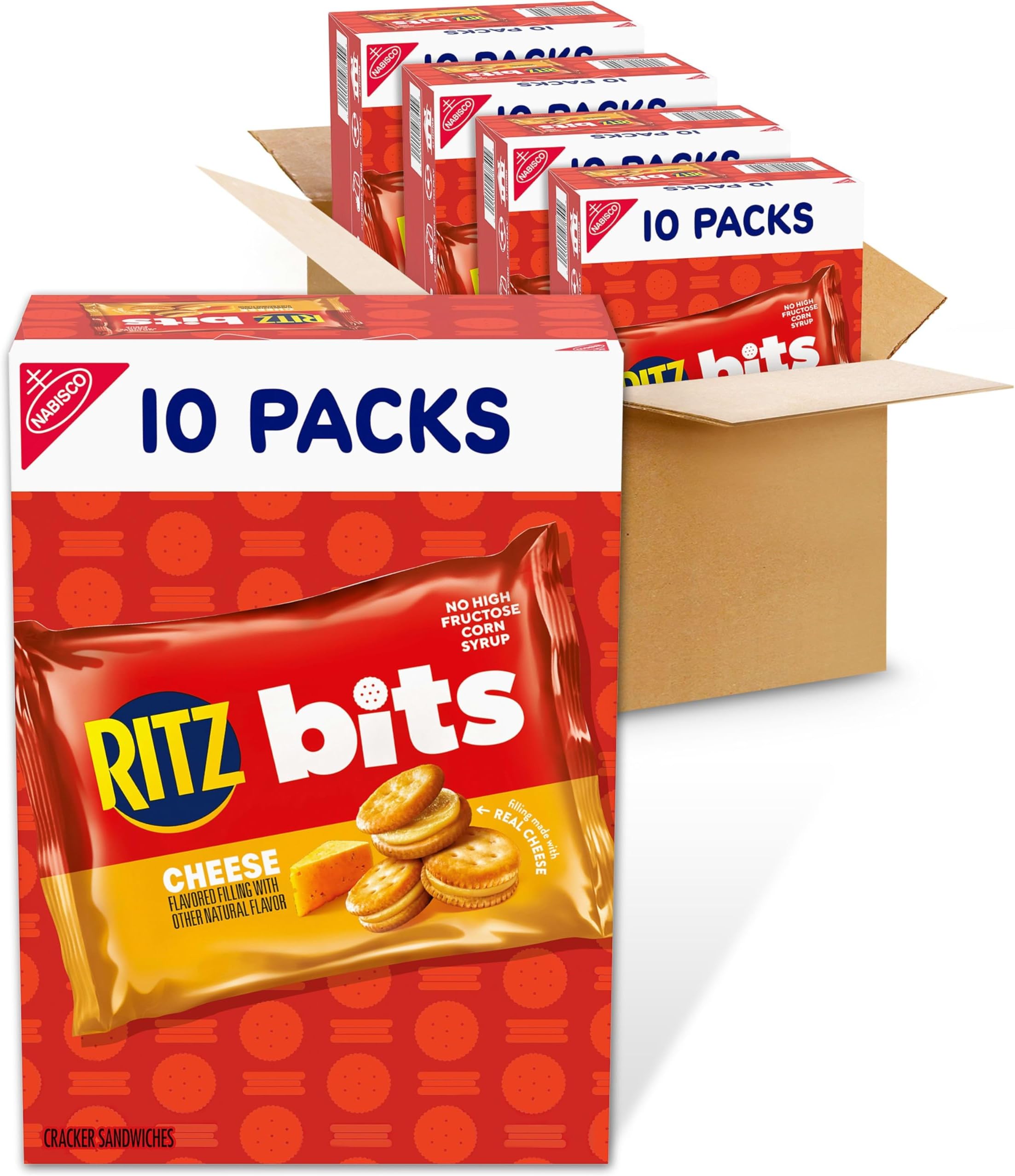 Bits Cheese Sandwich Crackers, Bulk Lunch Snacks, 40 Snack Packs (4 Boxes)