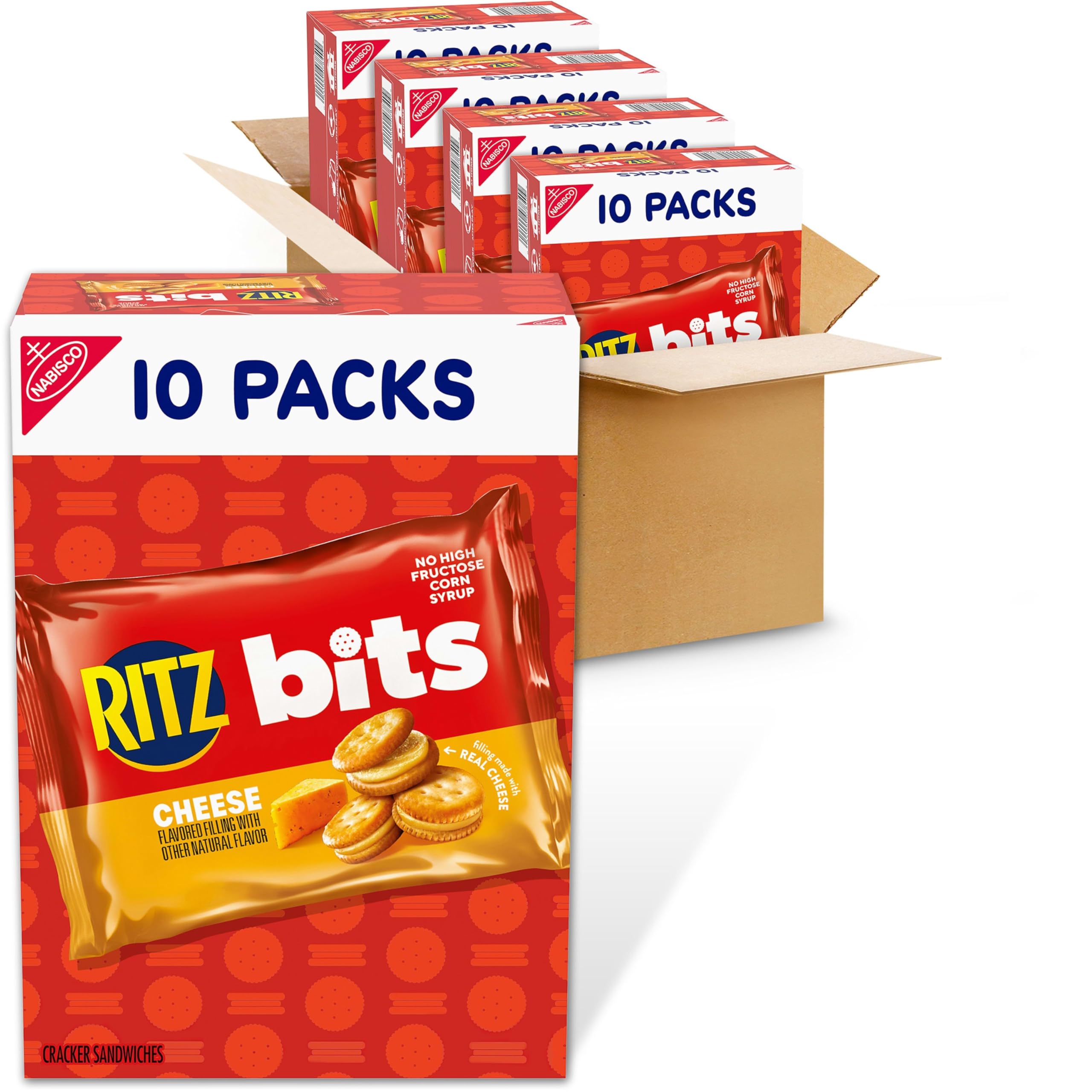 Bits Cheese Sandwich Crackers, Bulk Lunch Snacks, 40 Snack Packs (4 Boxes)