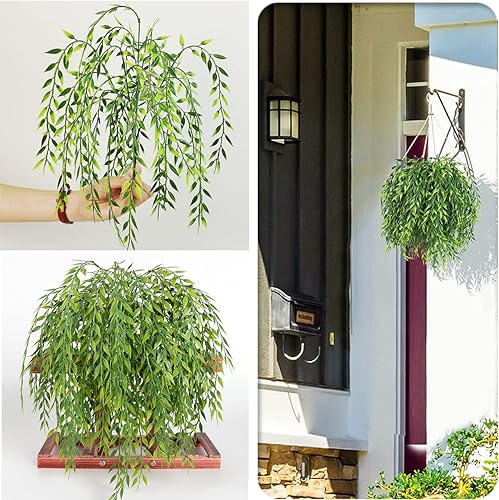 Miniatura 4 de Plantas artificiales de sauce llorón, decoración de vid colgante falsa, hojas verdes de plástico, hiedra sintética para interiores y exteriores,