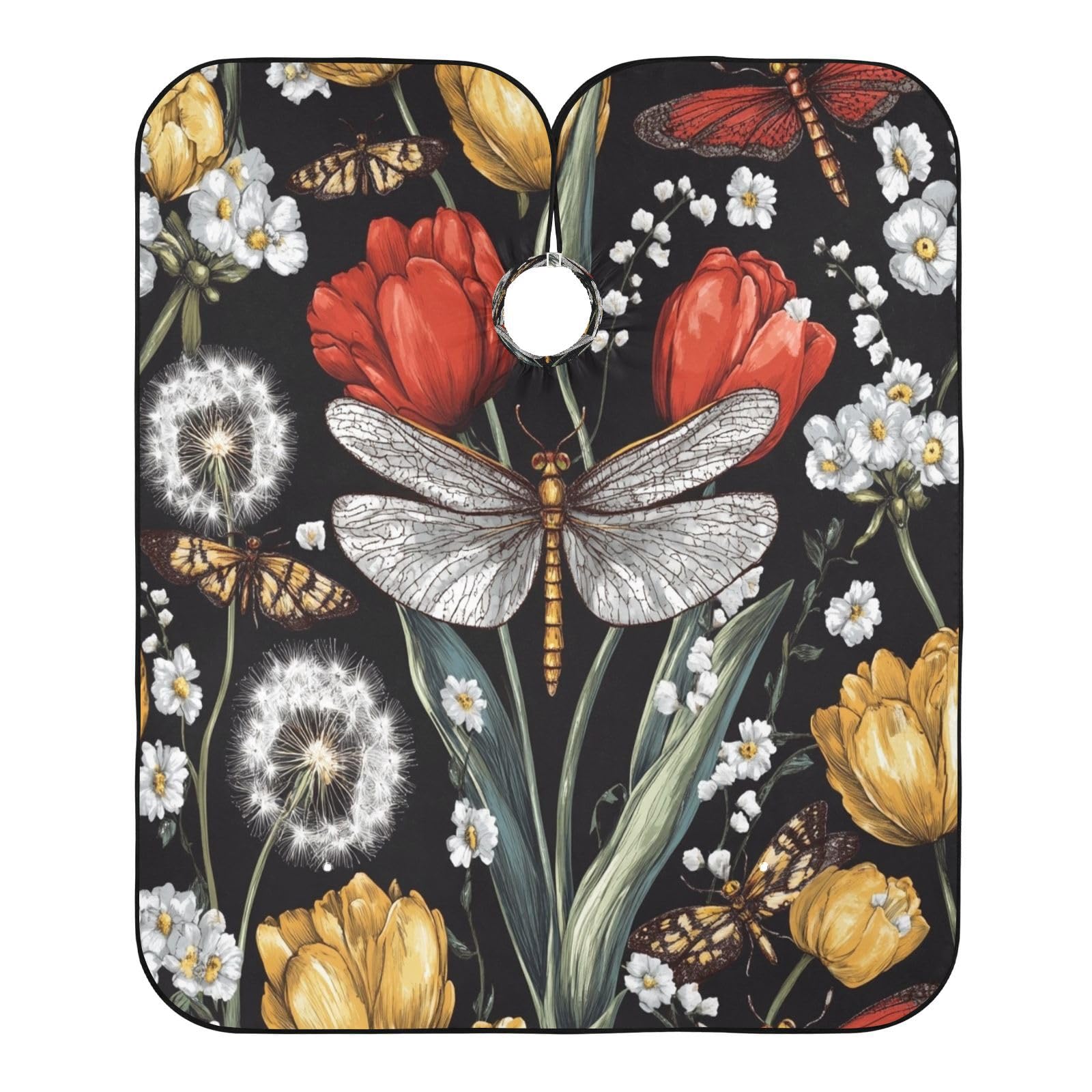 Kigai Flower Dragonfly Hair Cutting Cape for Men & Women Waterproof Barber Cape Professional Hairdressing Salon Styling Apron with Adjustable Closure Snap