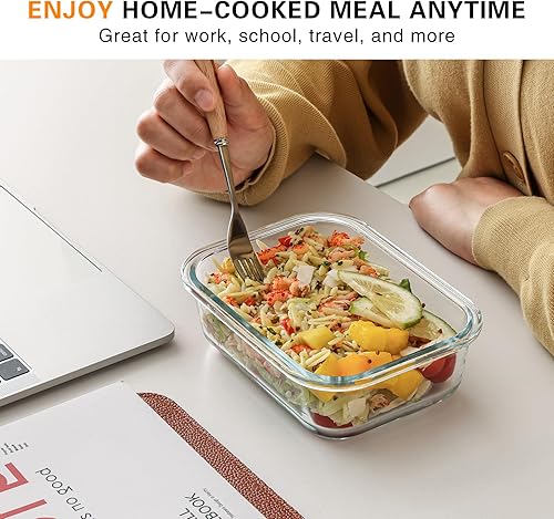 Miniatura 4 de Paquete de 10 recipientes de vidrio de 22 onzas con tapas, recipientes de vidrio reutilizables para almacenamiento de alimentos con tapas, a prueba