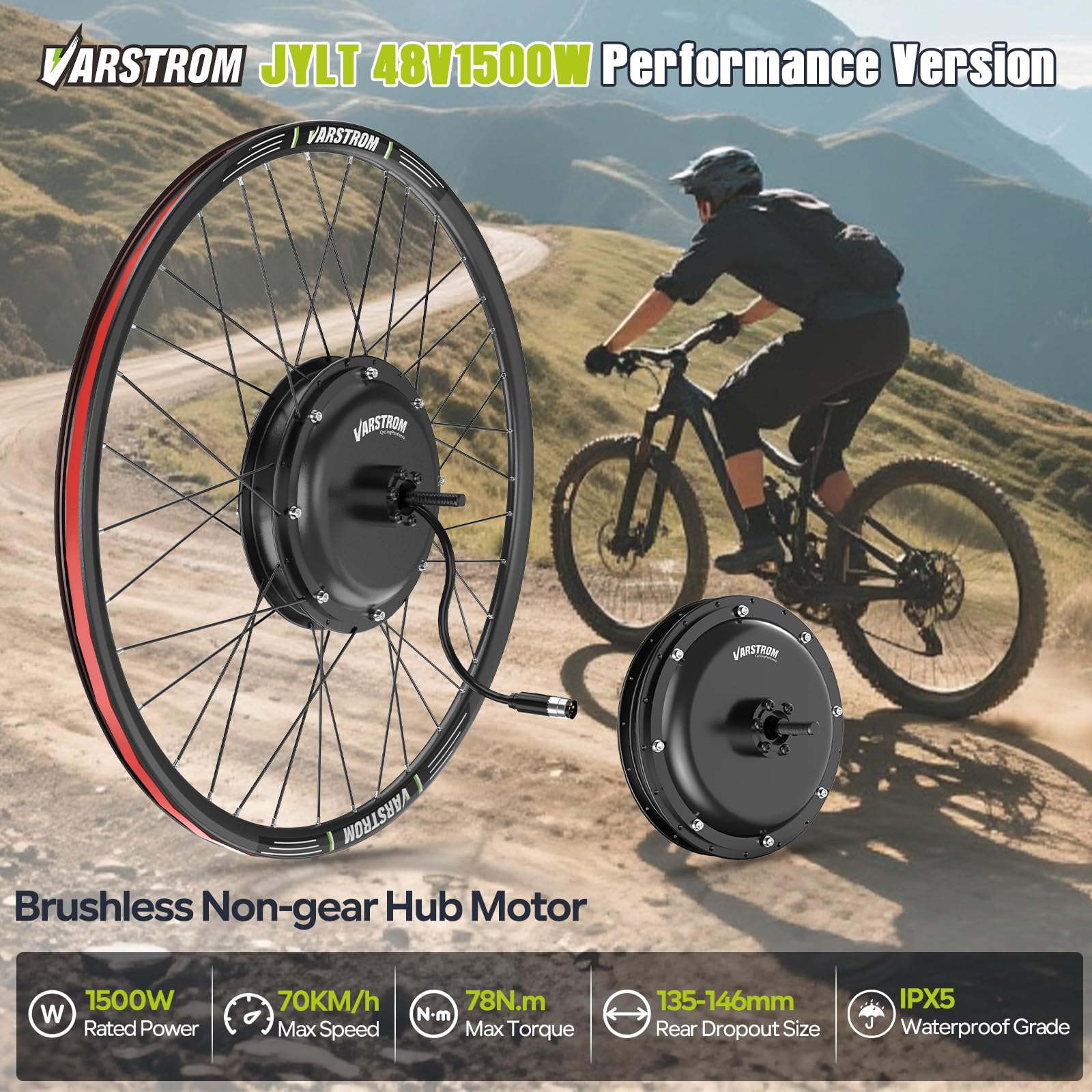 48V15OOW JYLT Sportversion E-Bike Umrüstsatz, 26 27,5 28 29 Zoll 700C Heckmotor Hinterradnabenmotor E-Bike Umrüstsatz mit Controller & Display, Für Kassette Scheibenbremse MTB (Ohne Akku)
