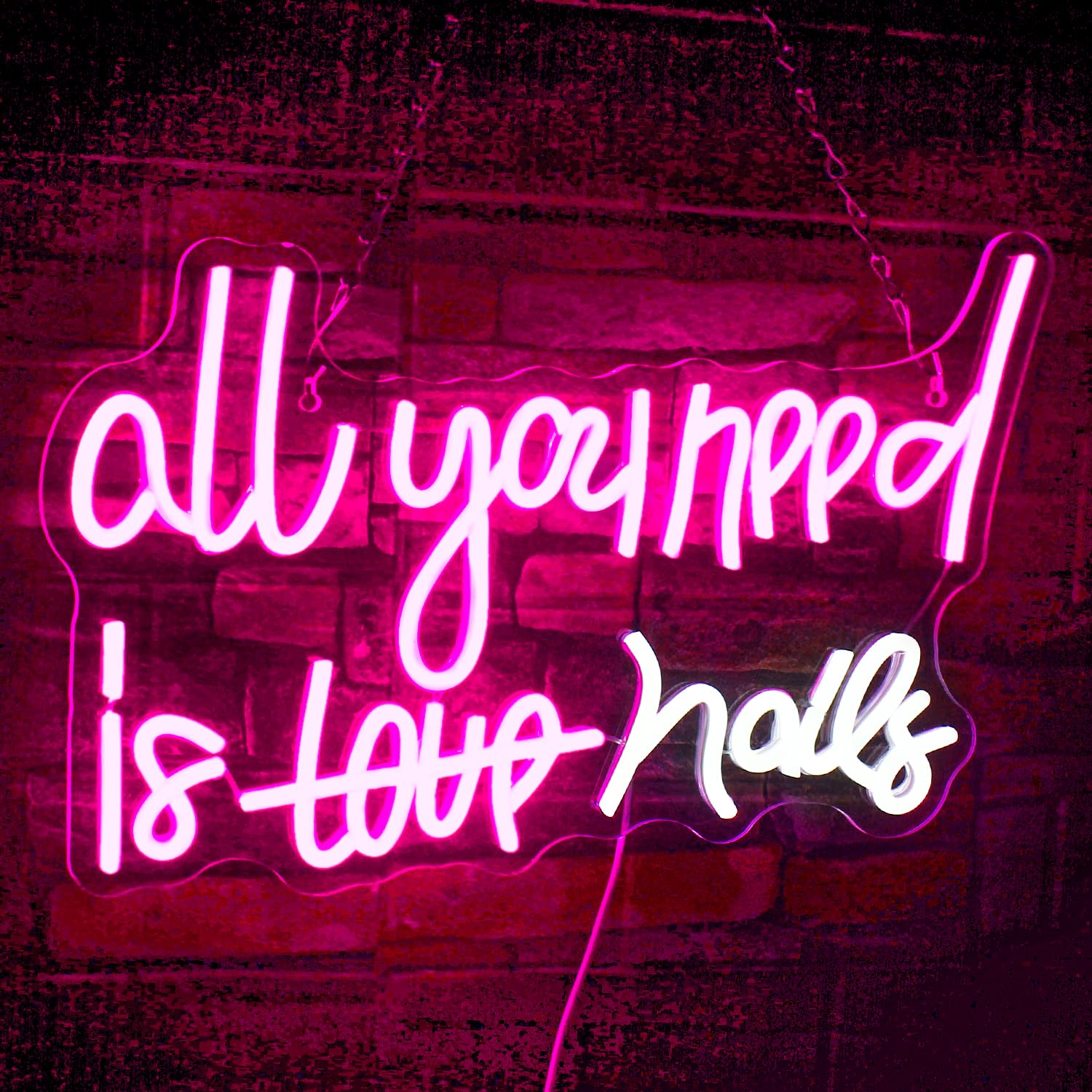 WLHOPE All You Need is Nails Neon Sign - Pink LED Signs with USB Connectivity for Bedroom, Home Bar, Girls Room, Beauty Shop, Nails Room - Gift for