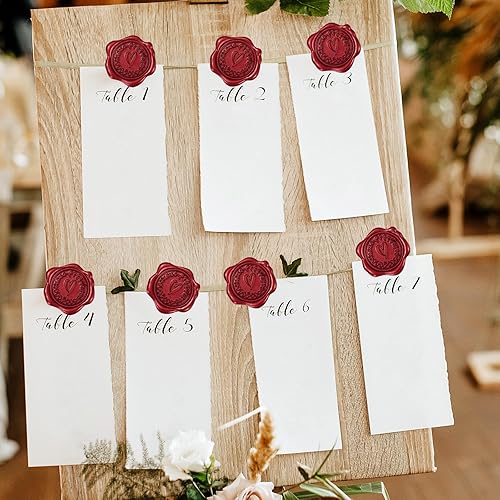 Miniatura 6 de Whaline 50 calcomanías de sello de cera en relieve, diseño de corazón rojo vino, calcomanías de sello de sobre, calcomanías autoadhesivas para