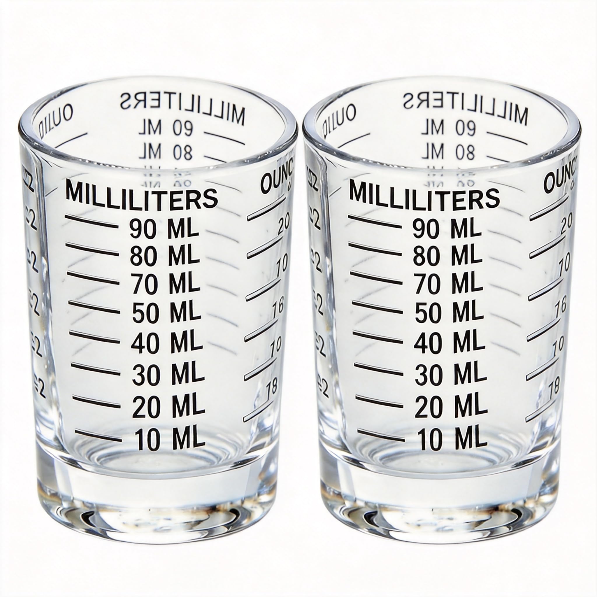 IERKLMMO 90ml / 3oz Glass Measuring Shot Cups Set of 2 with Dual Scale (ml & oz), Clear Espresso Measuring Glasses with Heavy Base, Small Liquid Measure Cups for Coffee, Milk, Cocktails & Spirits