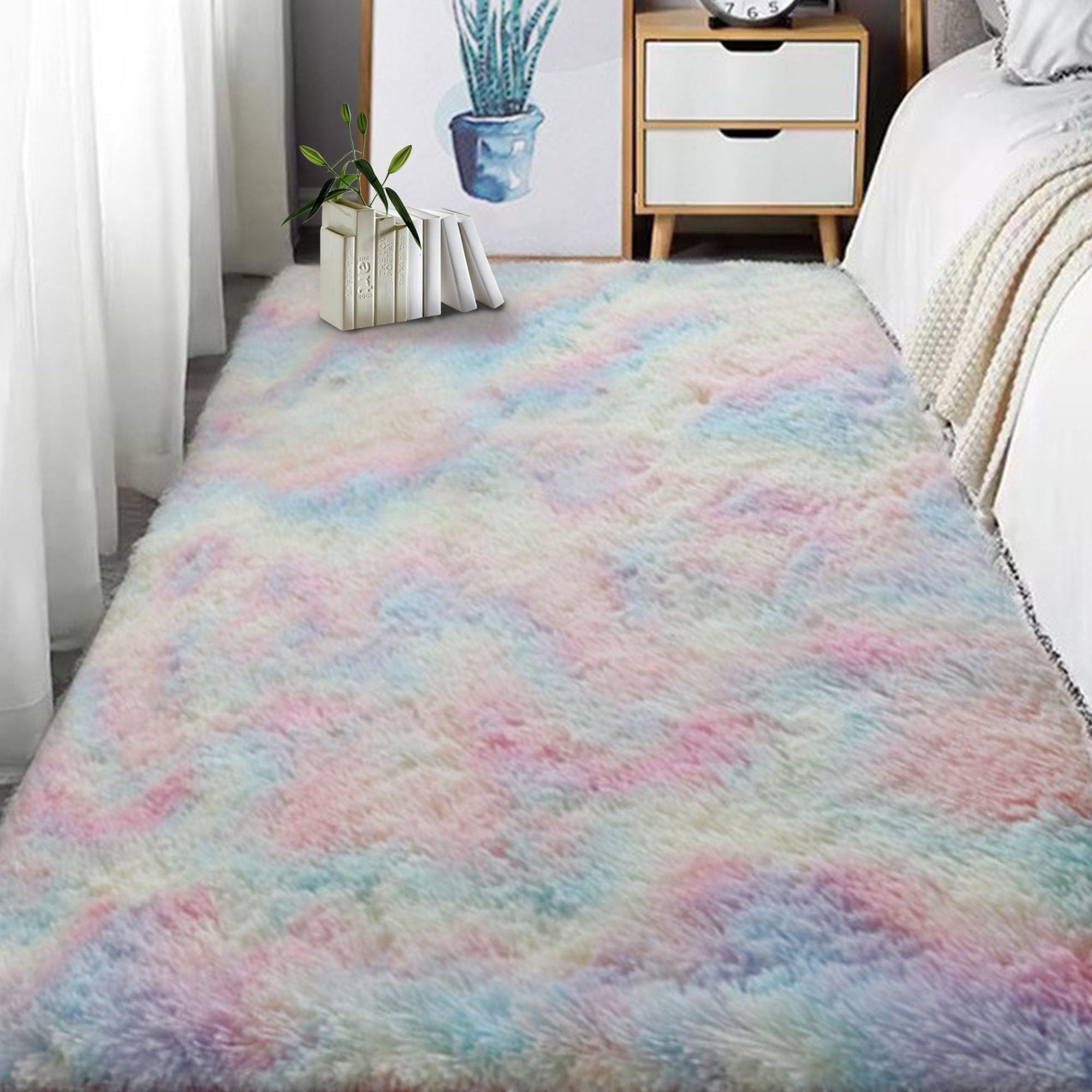 Tapis de chambre shaggy multicolore 130x380 douillet et tapis de sol salon