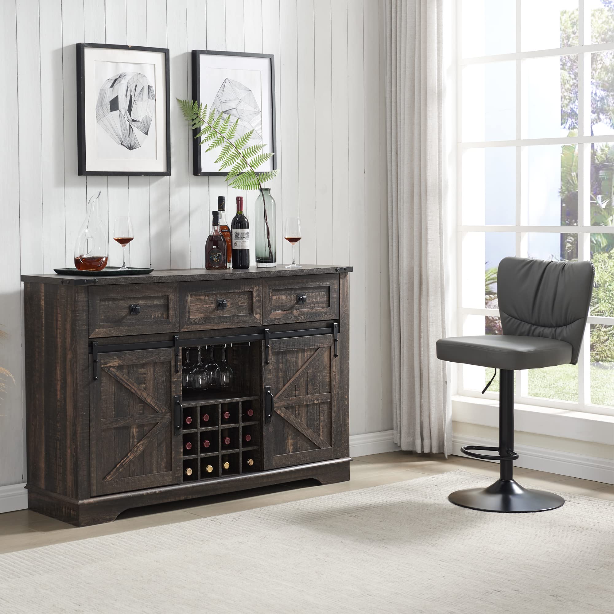 Buy OKD Wine Bar with Sliding Barn Doors, Farmhouse Sideboard