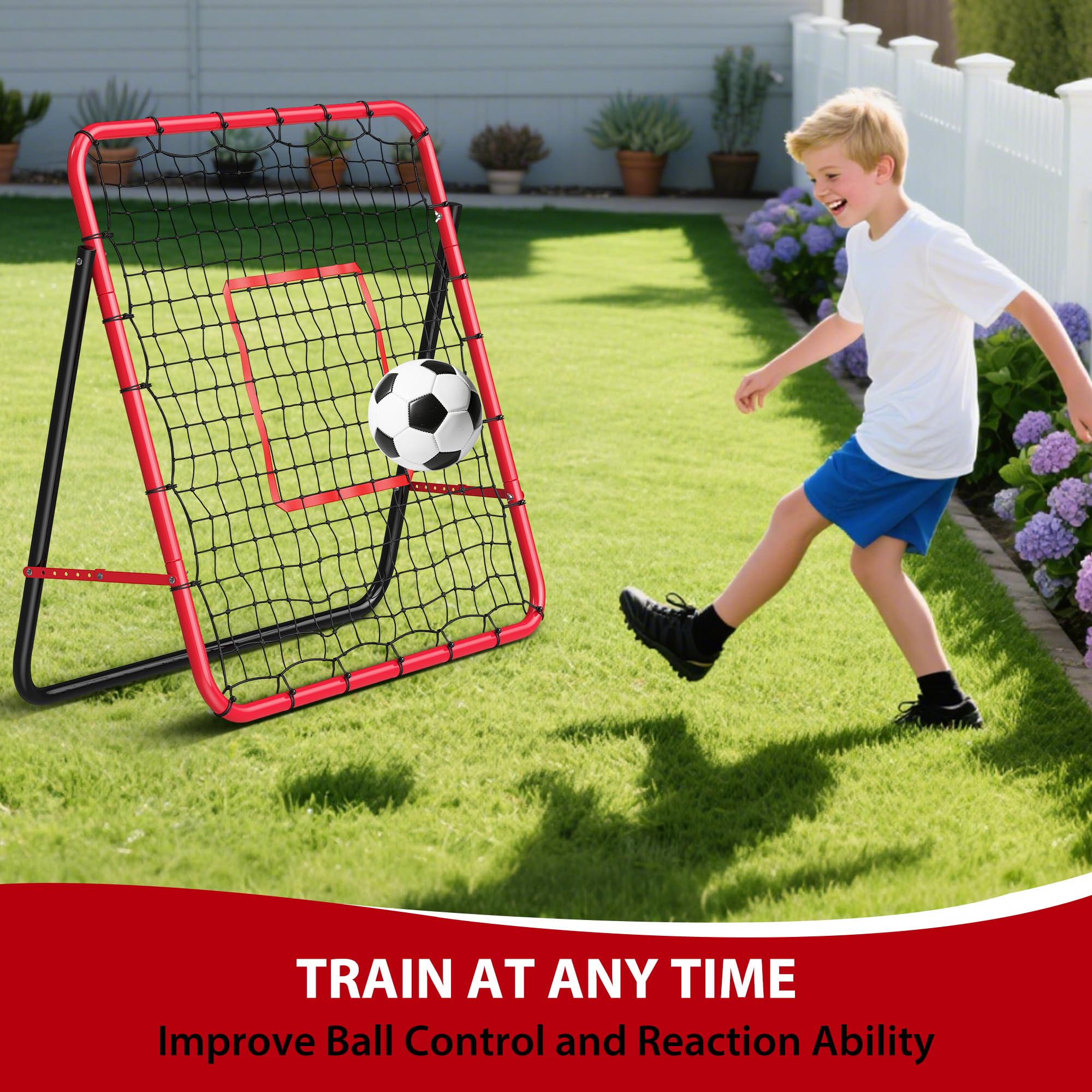 2-in-1 Fußballtor & Rebounder Netz, Verstellbarer Fußball Rückprallnetz, Robuster Stahlrahmen, Tragbarer Fußballtrainer Für Kinder & Erwachsene, Inkl. Sandbags & Erdspieße