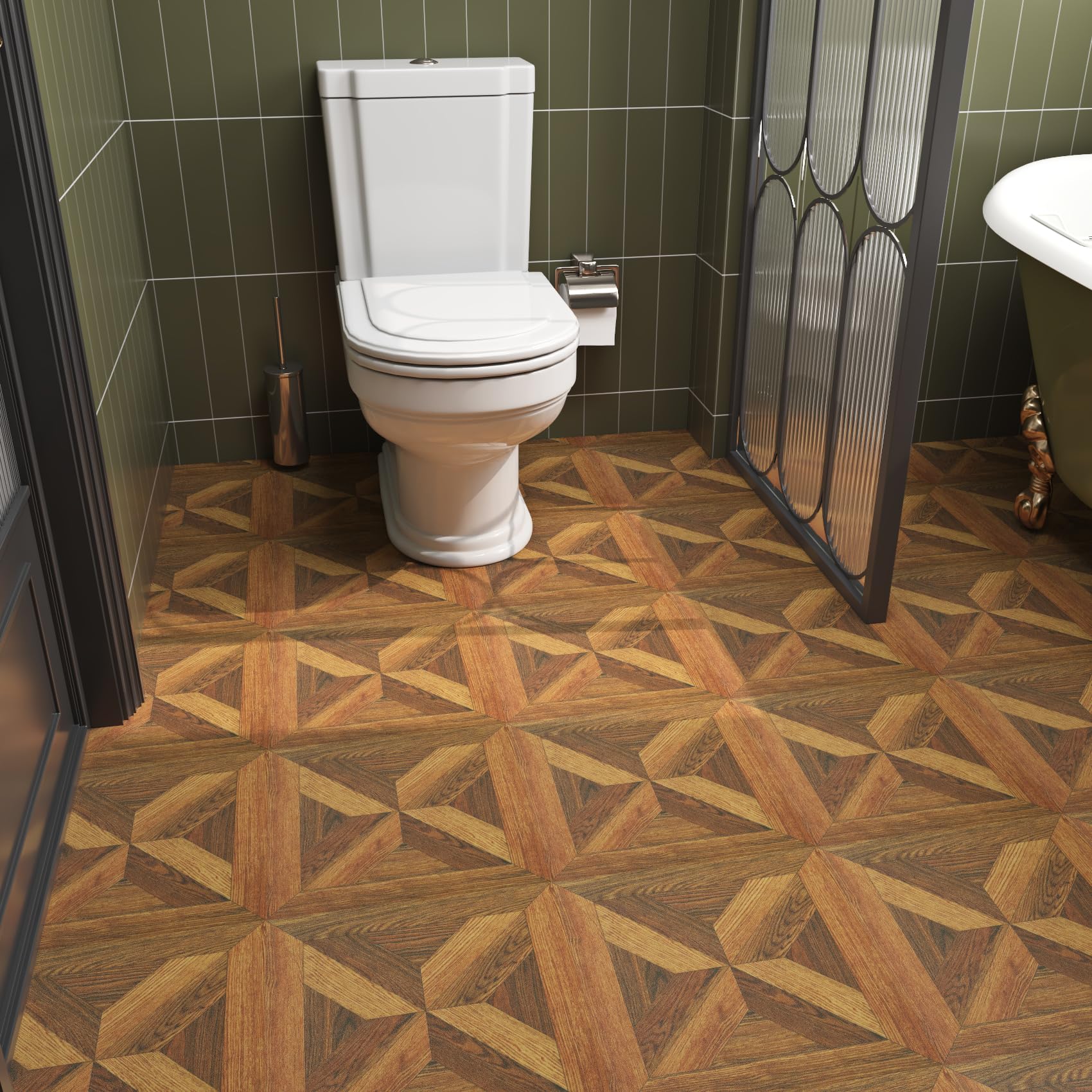Livelynine Linoleum Pavimento Rotolo Adesivo Pavimento PVC Adesivo Legno Scuro 30x450CM PVC Adesiva Pavimenti Rotolo per Interno Effetto Parquet Adesivi Pavimenti Bagno Cucina Soggiorno Legno Retro
