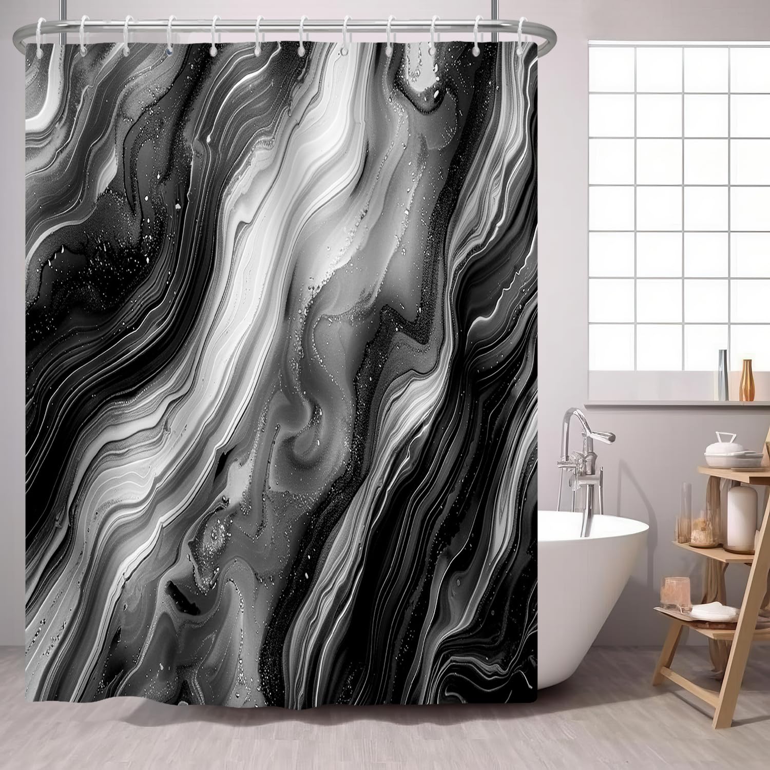 PEDBANRO Black Marble Shower Curtain Abstract Ombre Modern Fabric Bath Curtains Luxury Grey Black Shower Curtins Bathroom Accessories 72x72 Inches