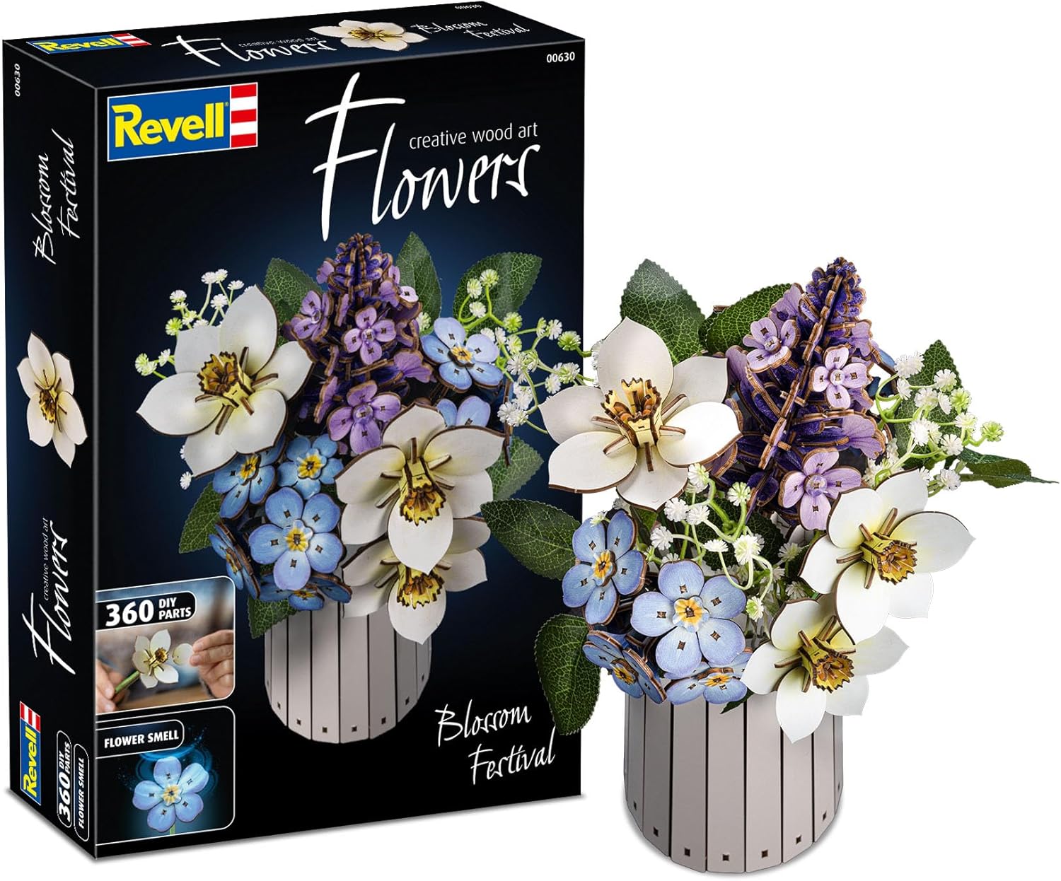 Revell Blossom Festival Wooden Bouquet as Decoration, Eternal Flowers with Vase and Fragrance Ring, DIY Flower Kit, Sustainable Home Decoration and Gift Idea