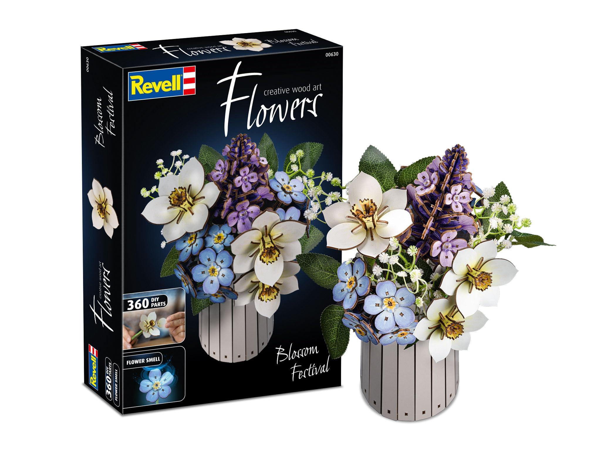 Revell Blossom Festival Blumenstrauß aus Holz als Deko, Ewige Blumen mit Vase und Duftring, DIY Blumen-Bausatz, Nachhaltige Wohn-Deko und Geschenkidee