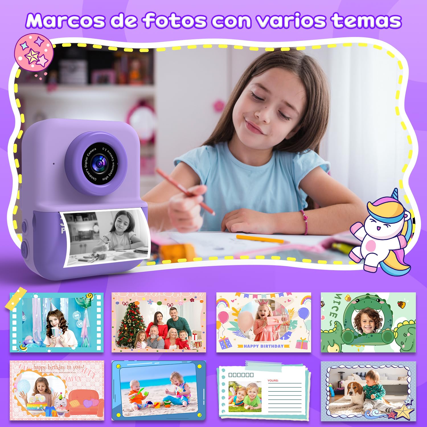 Camara Fotos Infantil Instantanea, 20MP con Pantalla HD De 3.0'', Cámara Fotos Infantil con Tarjeta 32GB y 5 Rolls de Papel, Cámara Instantánea, para niños de 12 años 03