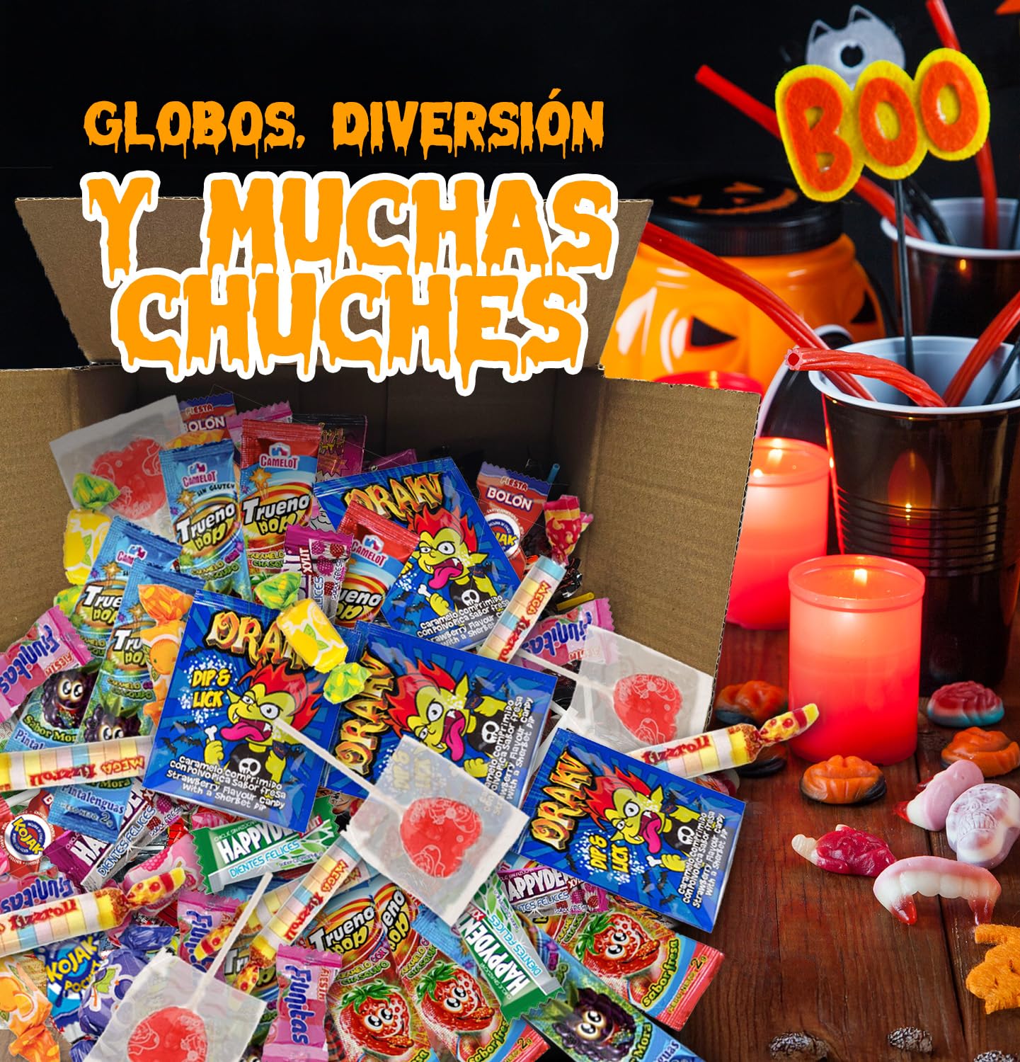 Caja Regalo Original Chuches y Caramelos Surtidos 1,2kg - Pack Golosinas Variadas con Frunitas, Kojak, Piruletas, Peta Zeta, Chicles y Más - Regalo Dulces