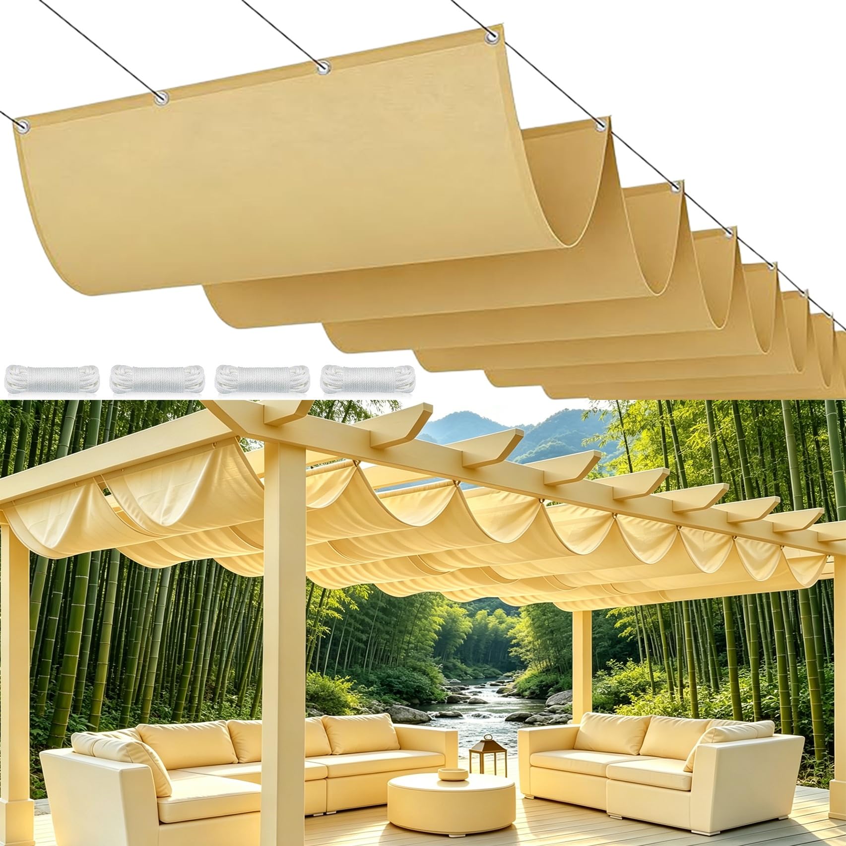 Voile d'ombrage rectangulaire 130x600 cm imperméable jaune sable pour jardin