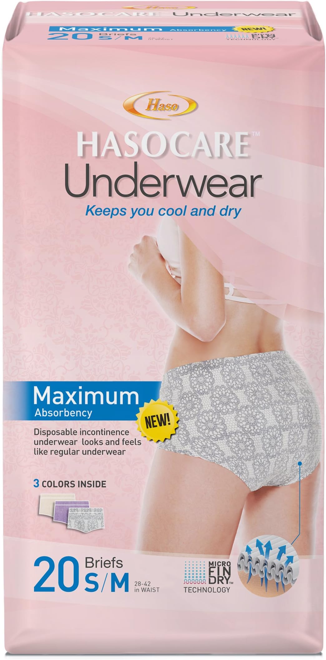 HASOCARE Breathable Incontinence Underwear for Women, Maximum Absorbency, Samll/Medium, 20 Count