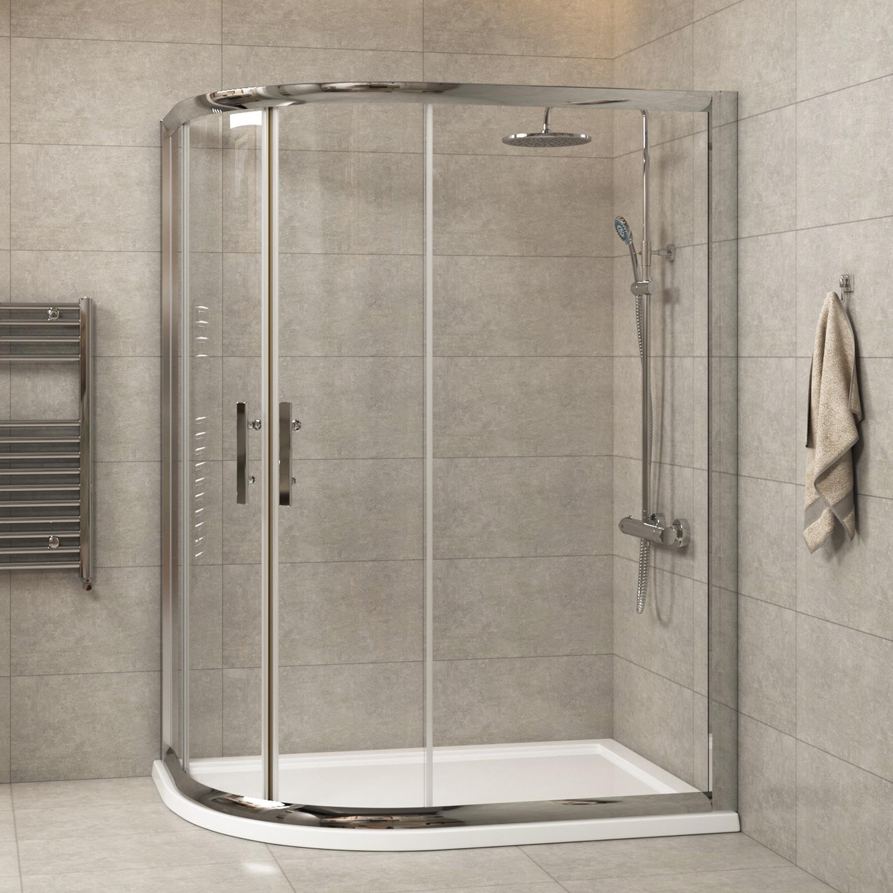 Royal Bathrooms Transparent 1200 X 800 Mm L/H Offset Quadrant Shower Enclosure With Stone Tray 6Mm Tempered Glass Sliding Door Shower Cubicle
