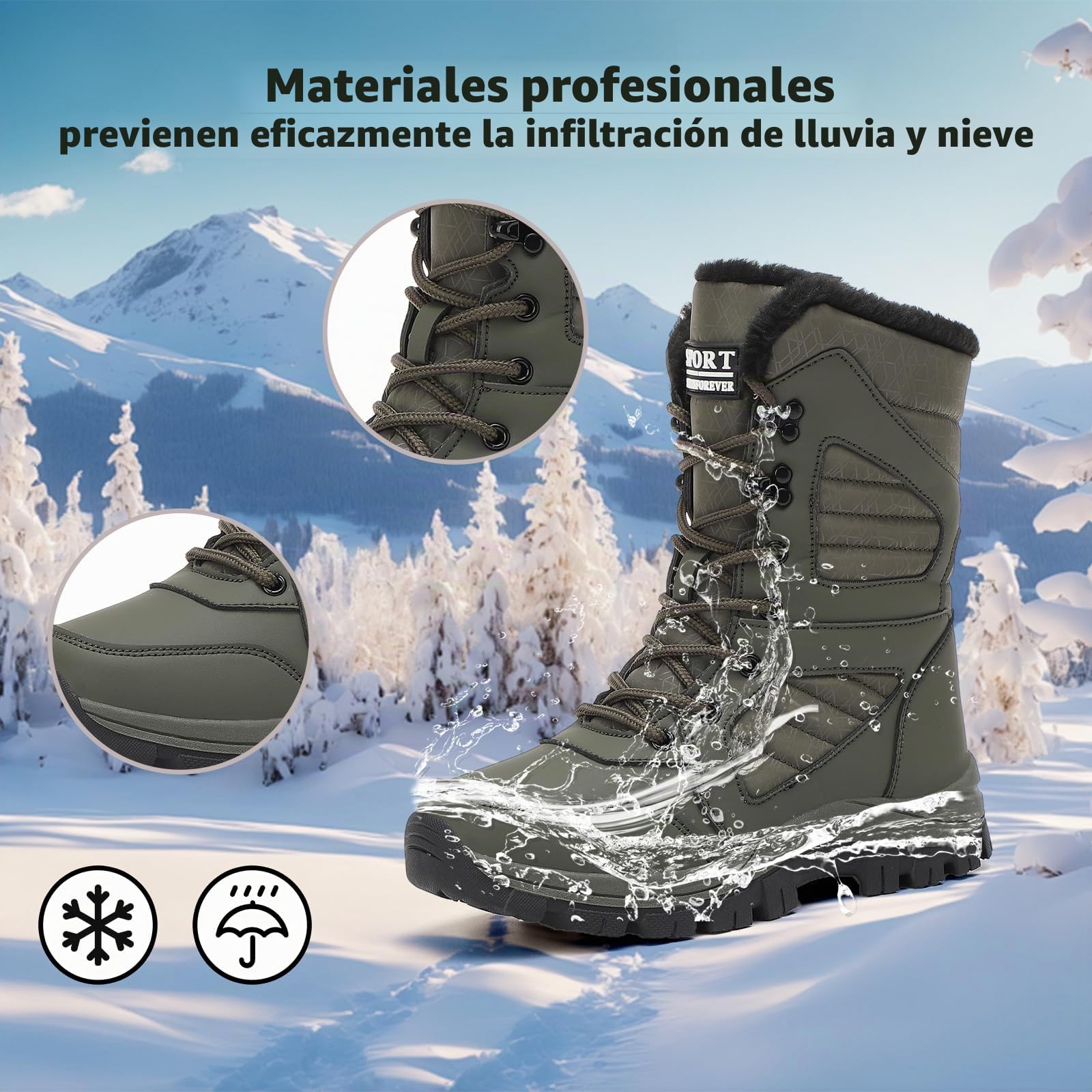 Botas Mujer Invierno Botas Camperas Calor Impermeable y Antideslizante Botas de Montaña Mujer 36-42EU
