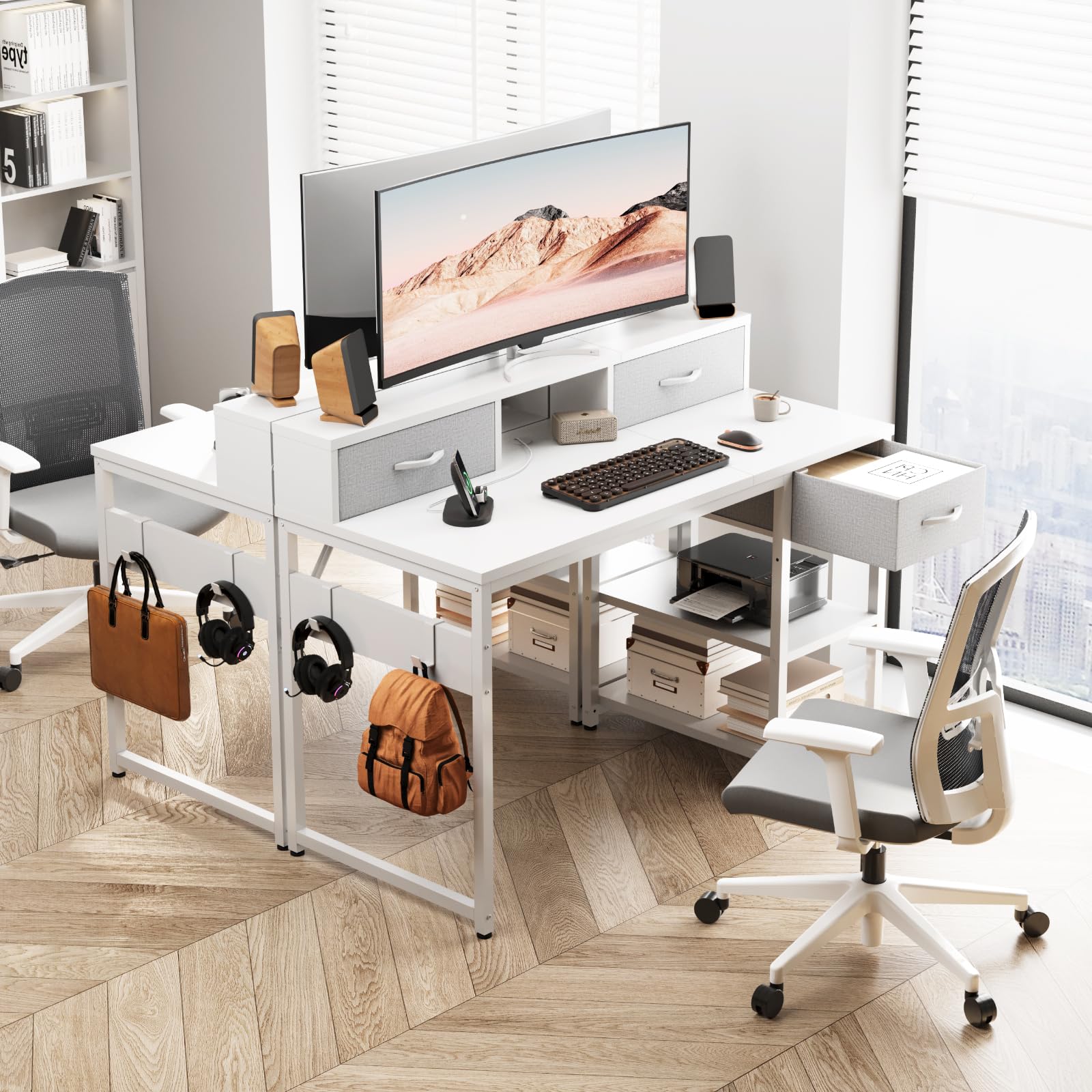 JUMMICO Bureau d'Étudiant avec Tiroirs et Étagère, Enfant, 120x50cm, Blanc